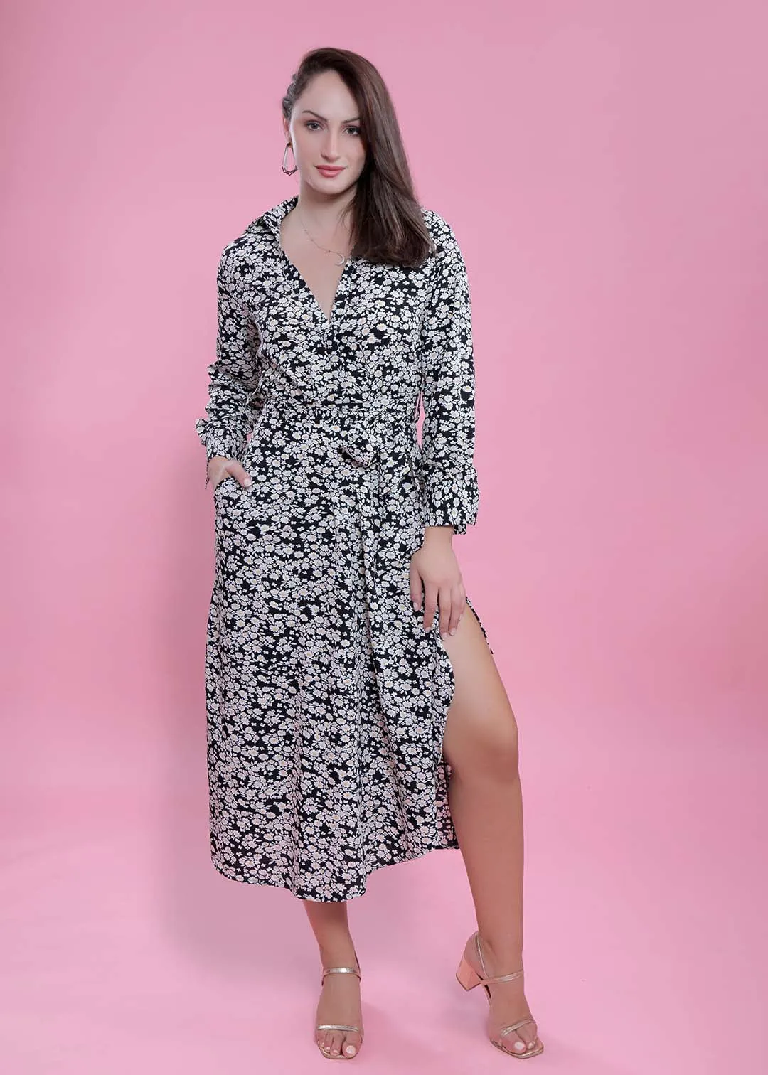Printed A-Line Long Sleeve Dress French Theory