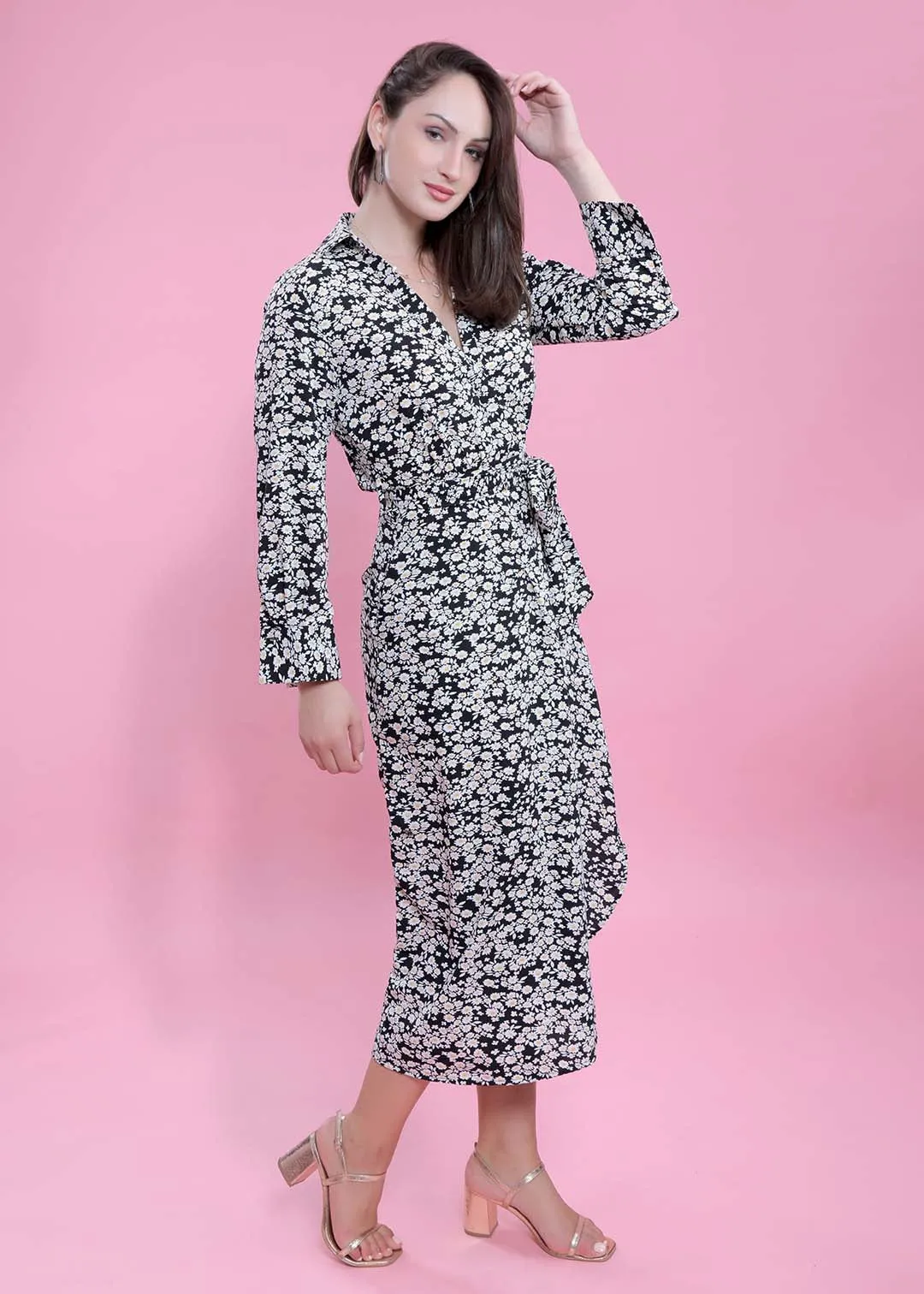 Printed A-Line Long Sleeve Dress French Theory