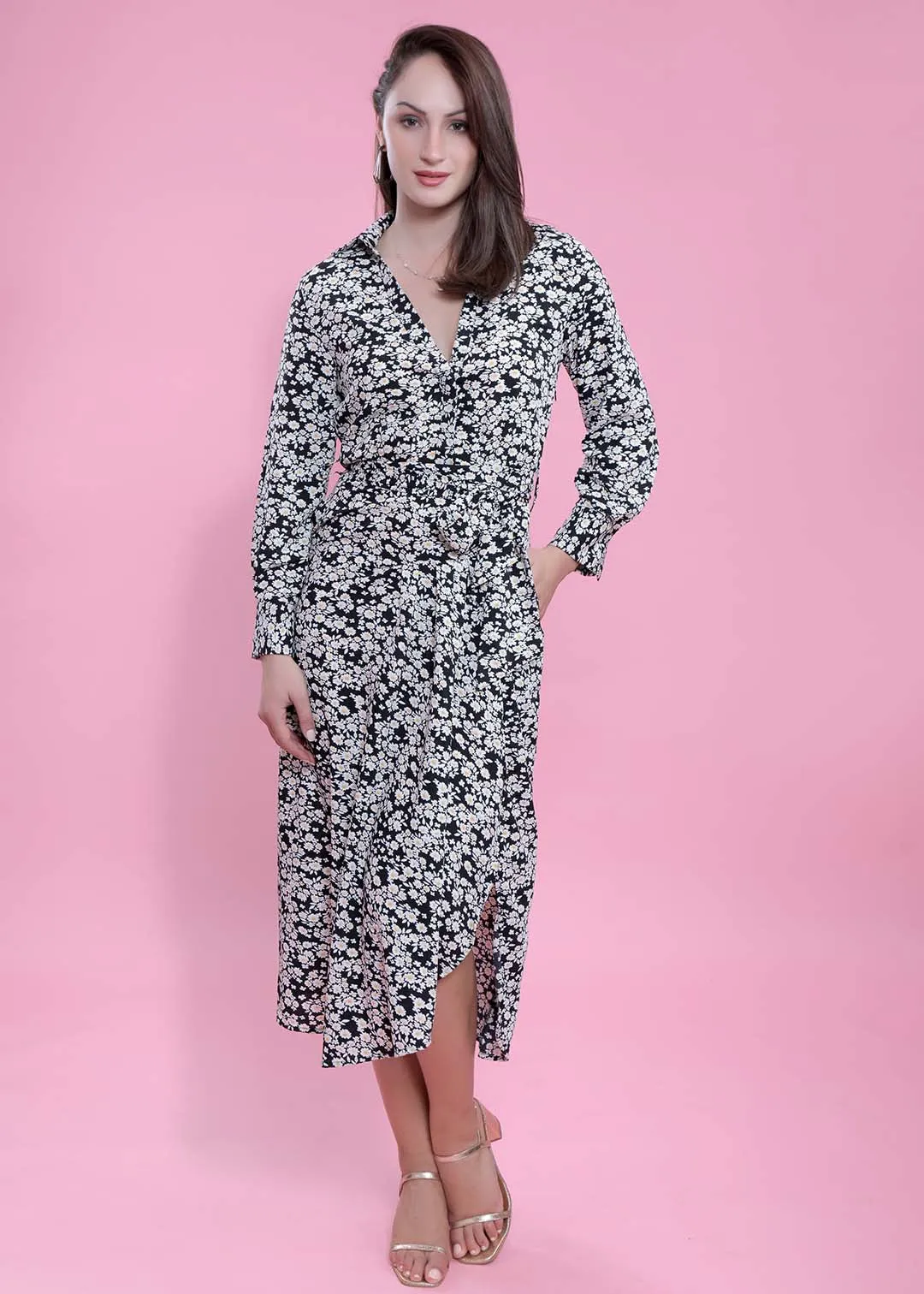 Printed A-Line Long Sleeve Dress French Theory