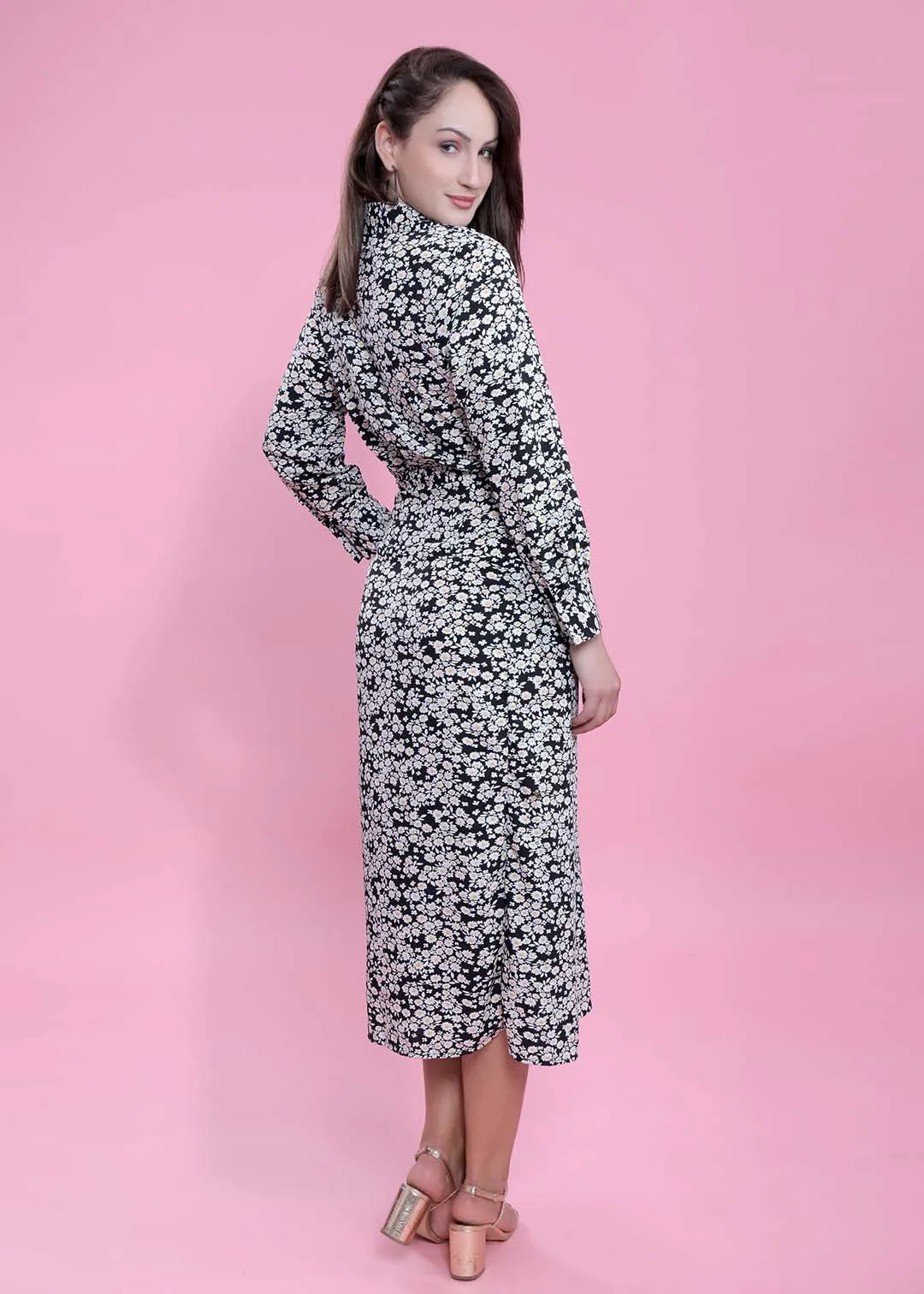 Printed A-Line Long Sleeve Dress French Theory