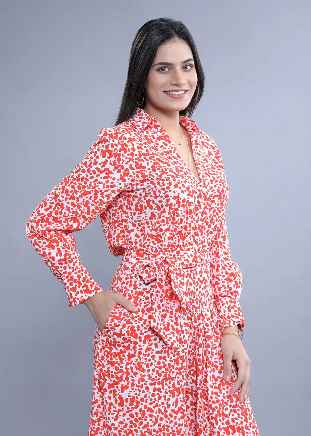 Printed A-Line Long Sleeve Dress French Theory