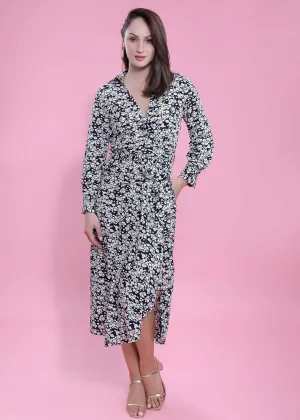 Printed A-Line Long Sleeve Dress French Theory