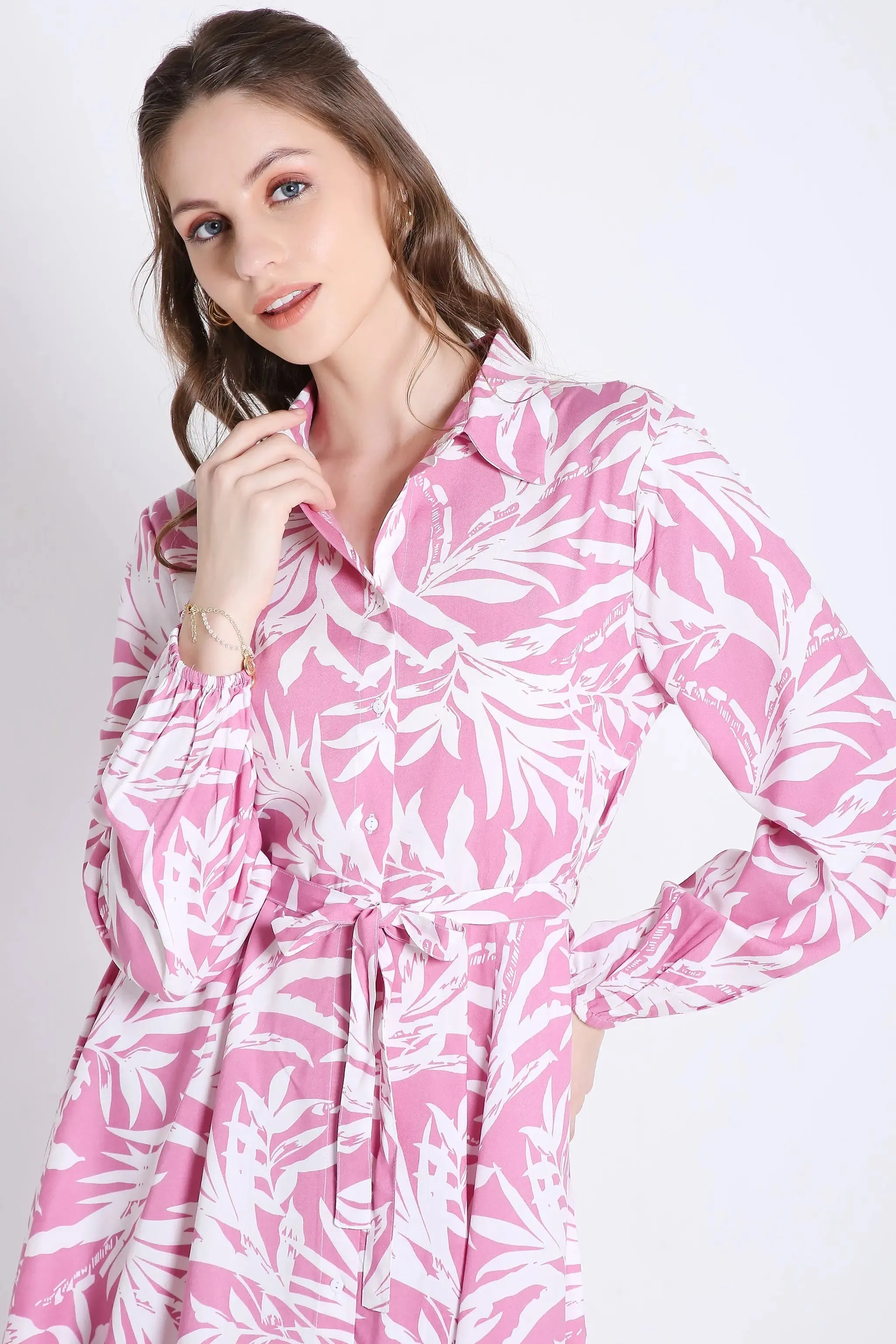 Printed & Flared Long Sleeve Dress French Theory