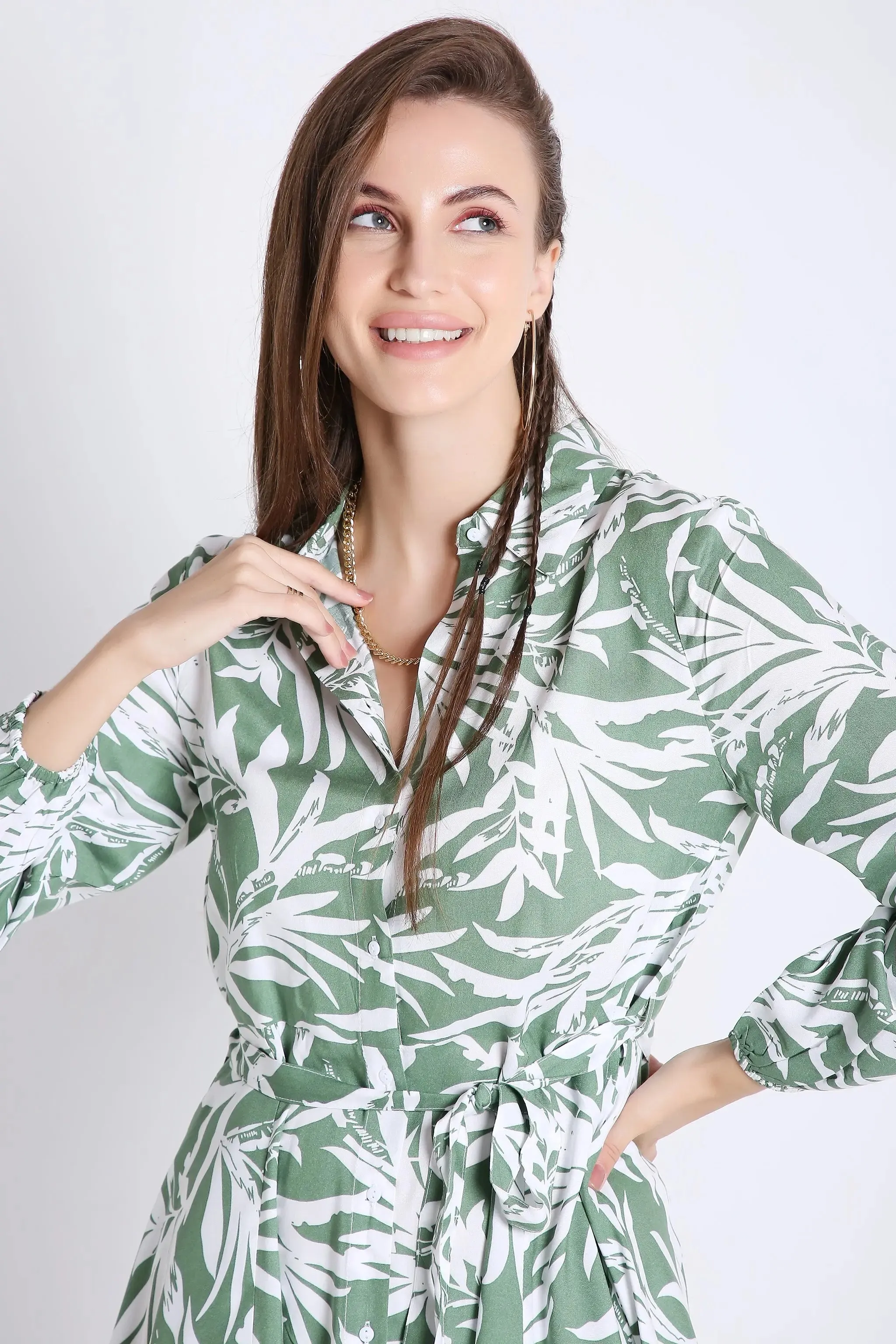 Printed & Flared Long Sleeve Dress French Theory