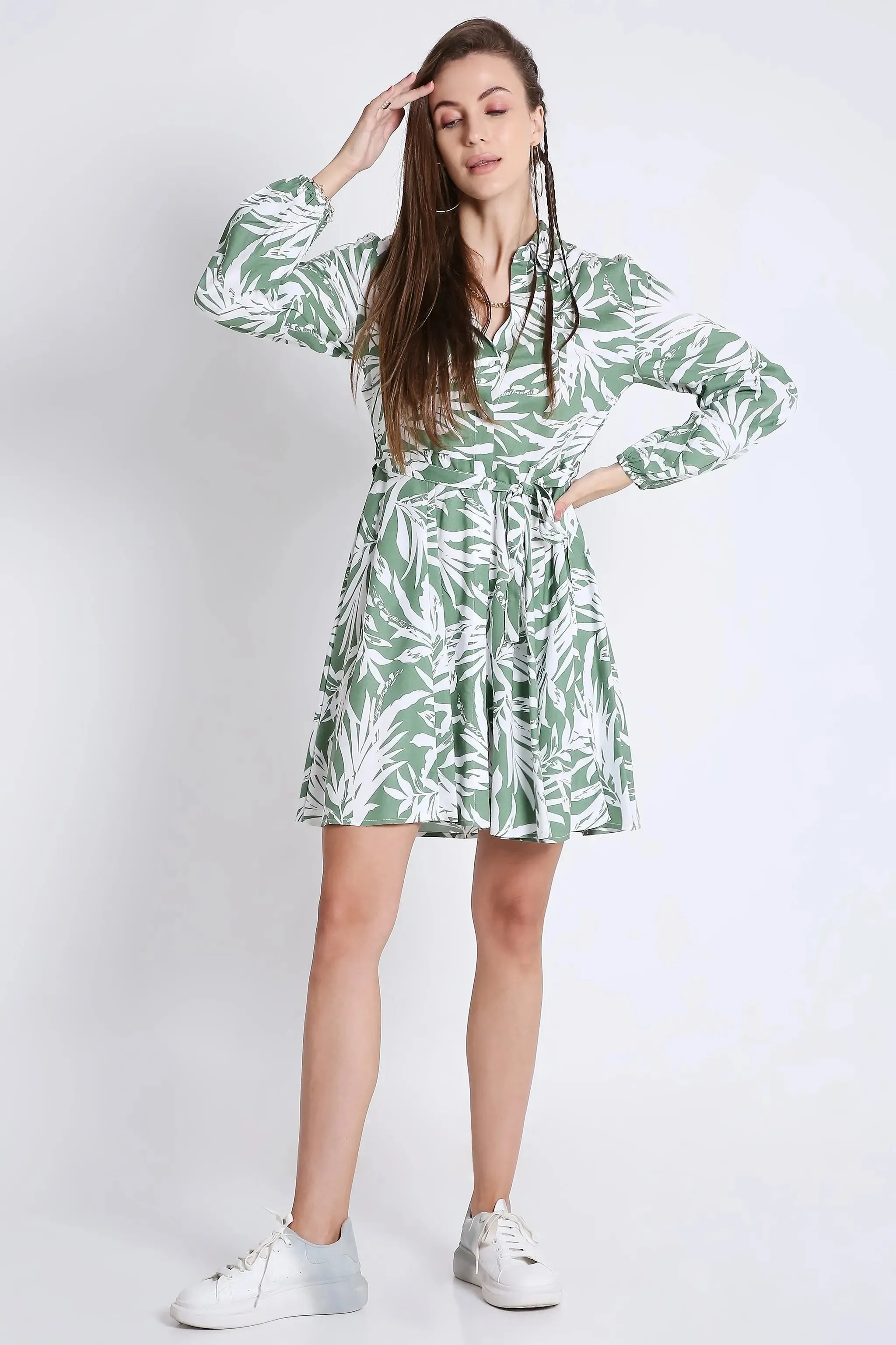 Printed & Flared Long Sleeve Dress French Theory