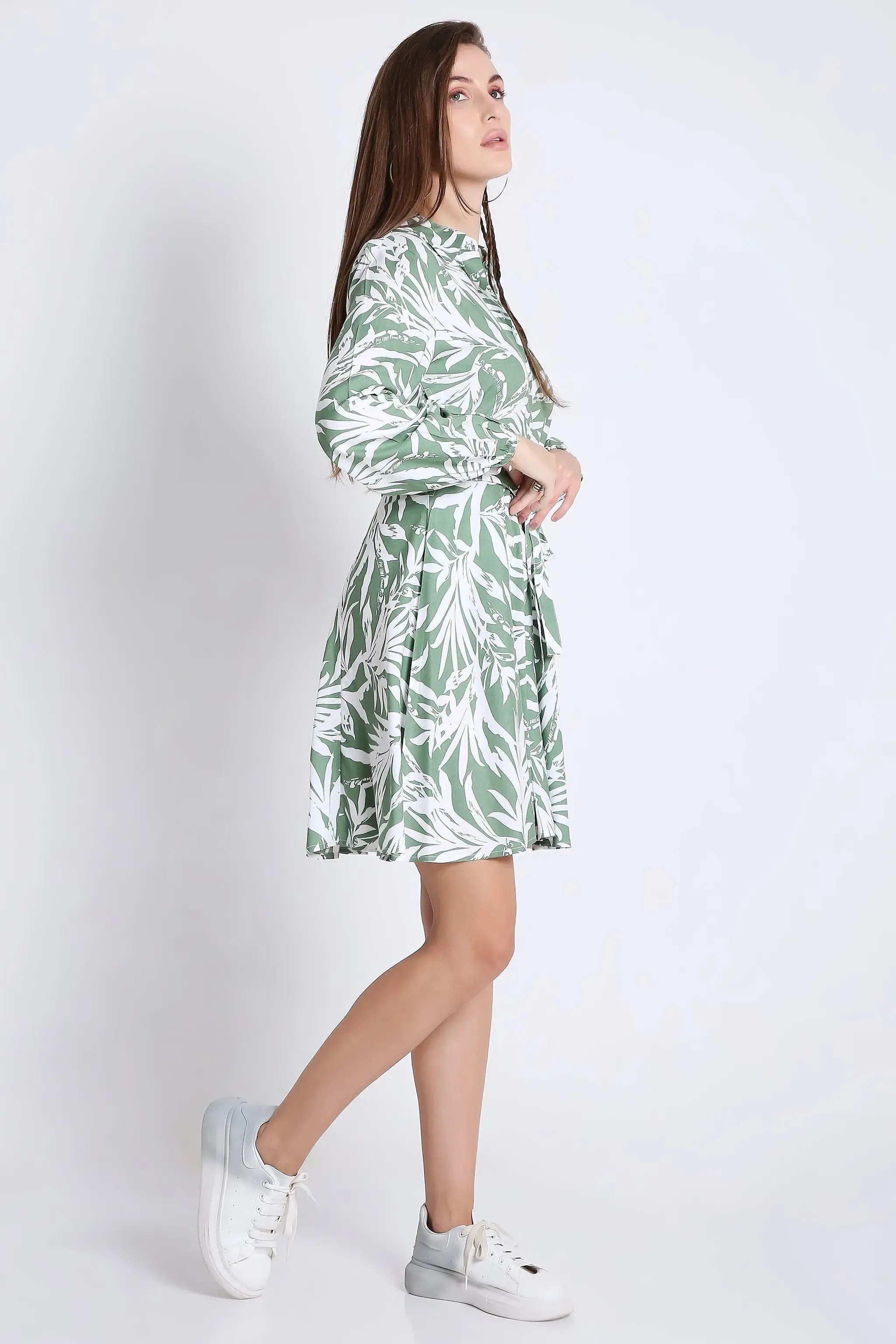 Printed & Flared Long Sleeve Dress French Theory