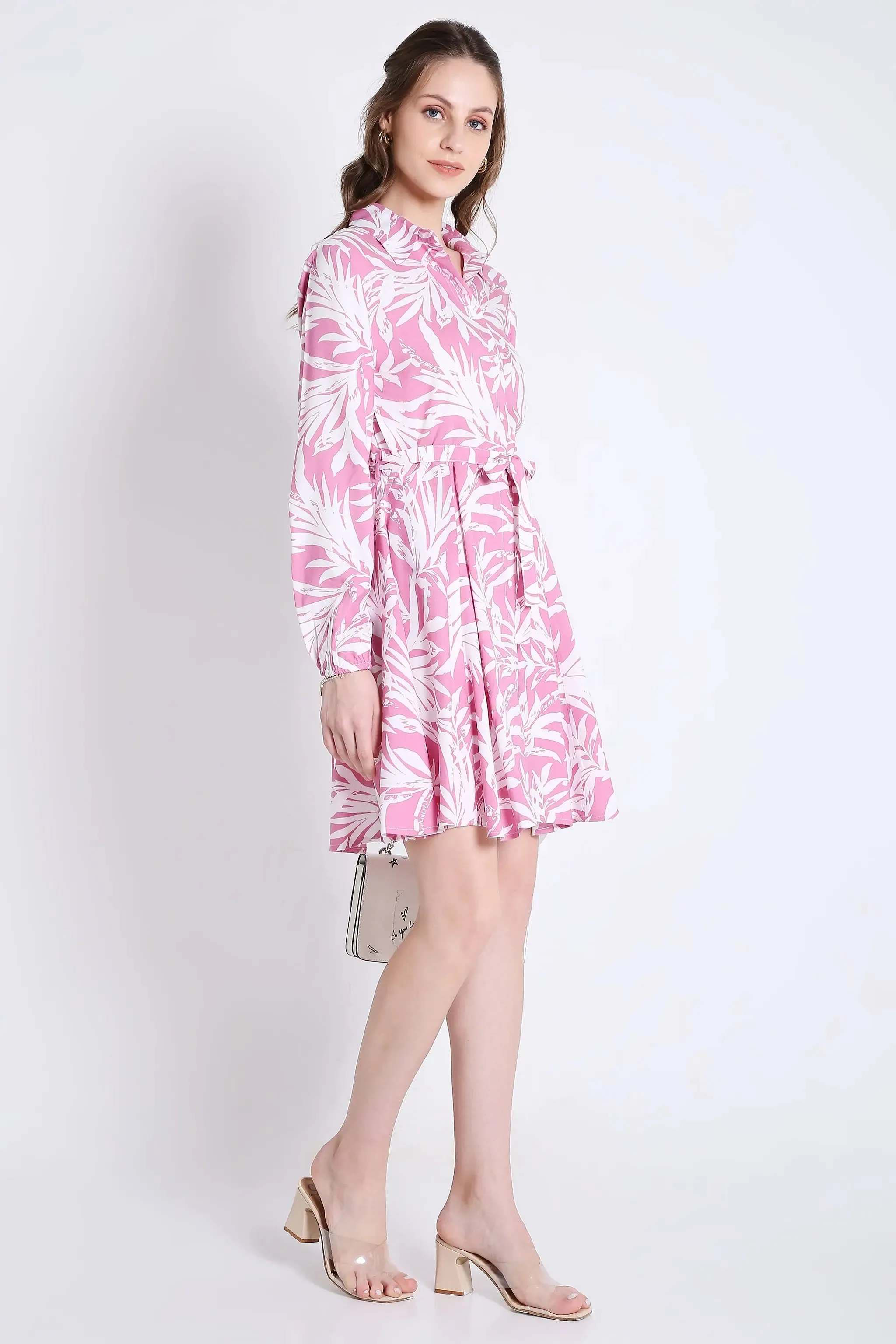 Printed & Flared Long Sleeve Dress French Theory