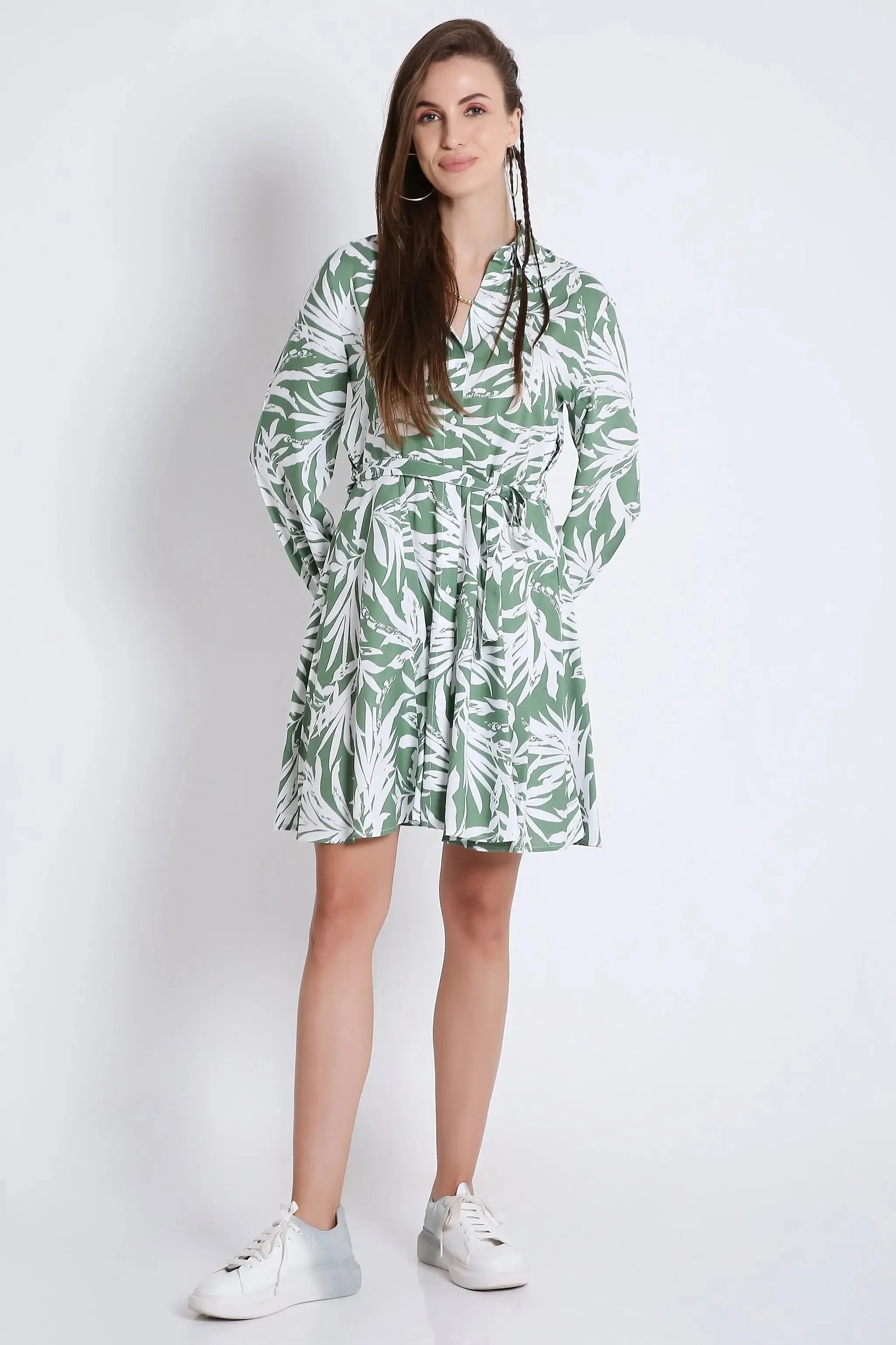 Printed & Flared Long Sleeve Dress French Theory