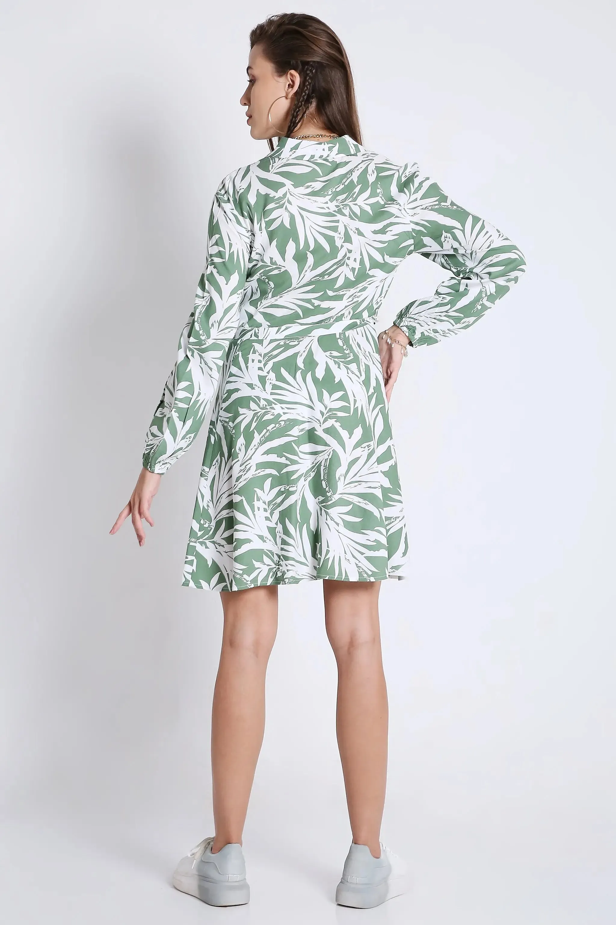 Printed & Flared Long Sleeve Dress French Theory