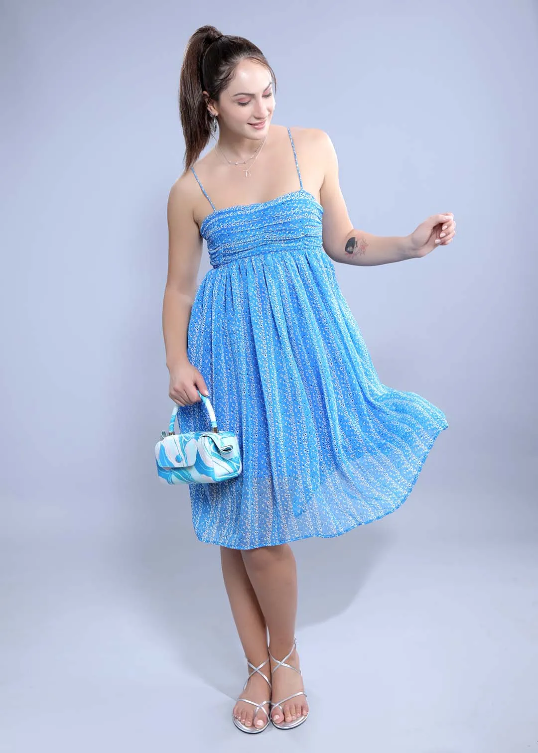 Printed Gathered Chiffon Dress French Theory