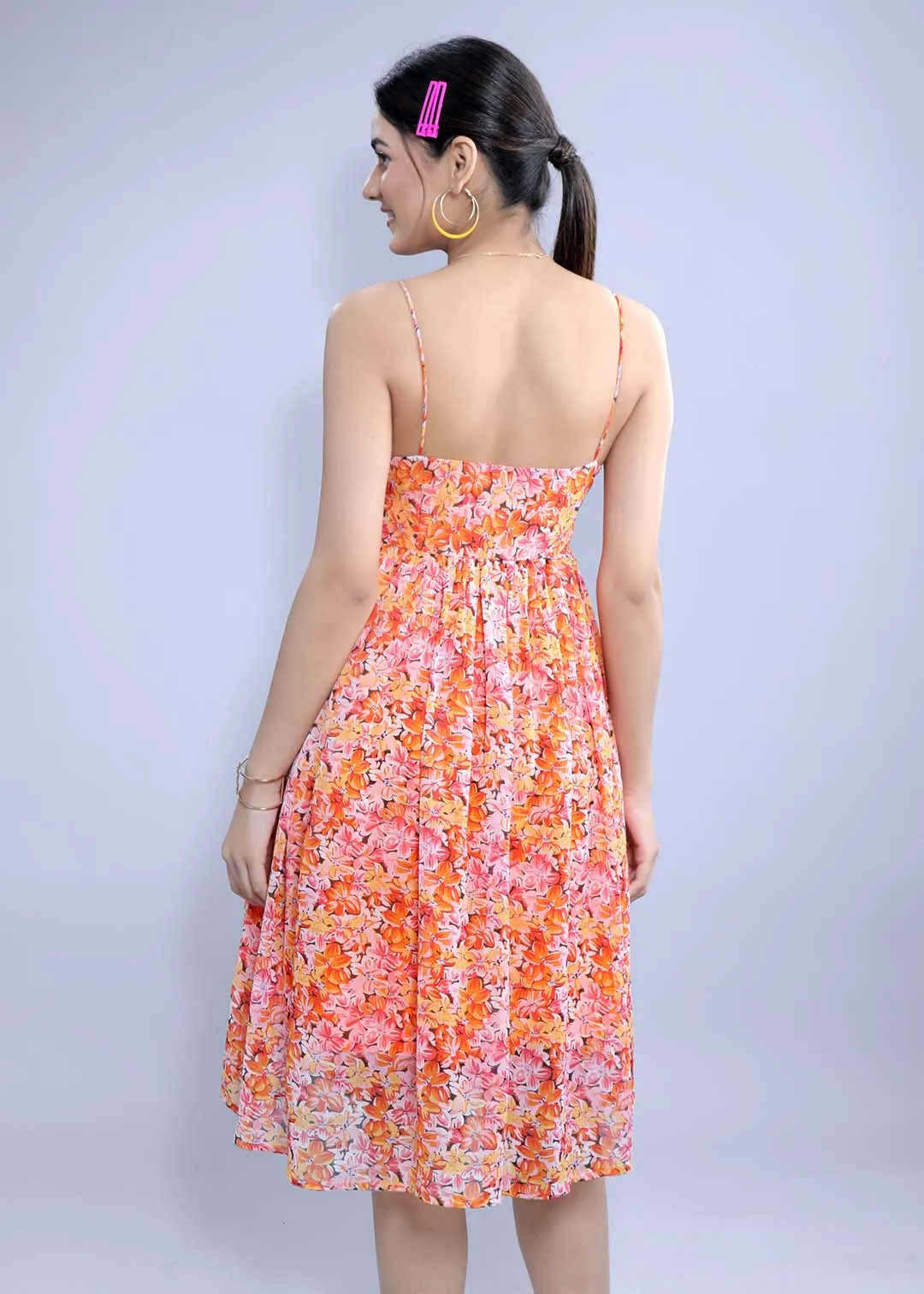 Printed Gathered Chiffon Dress French Theory