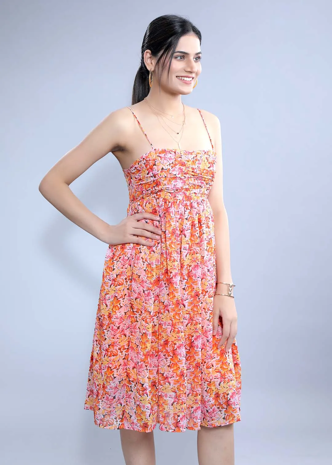 Printed Gathered Chiffon Dress French Theory