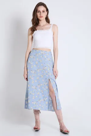 Printed Summer Midi Skirt with Slit French Theory