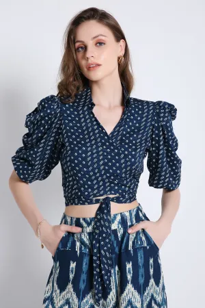 Puff Sleeve Wrap Crop Top French Theory
