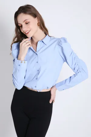 Rushed Sleeve Blue Crop Shirt French Theory