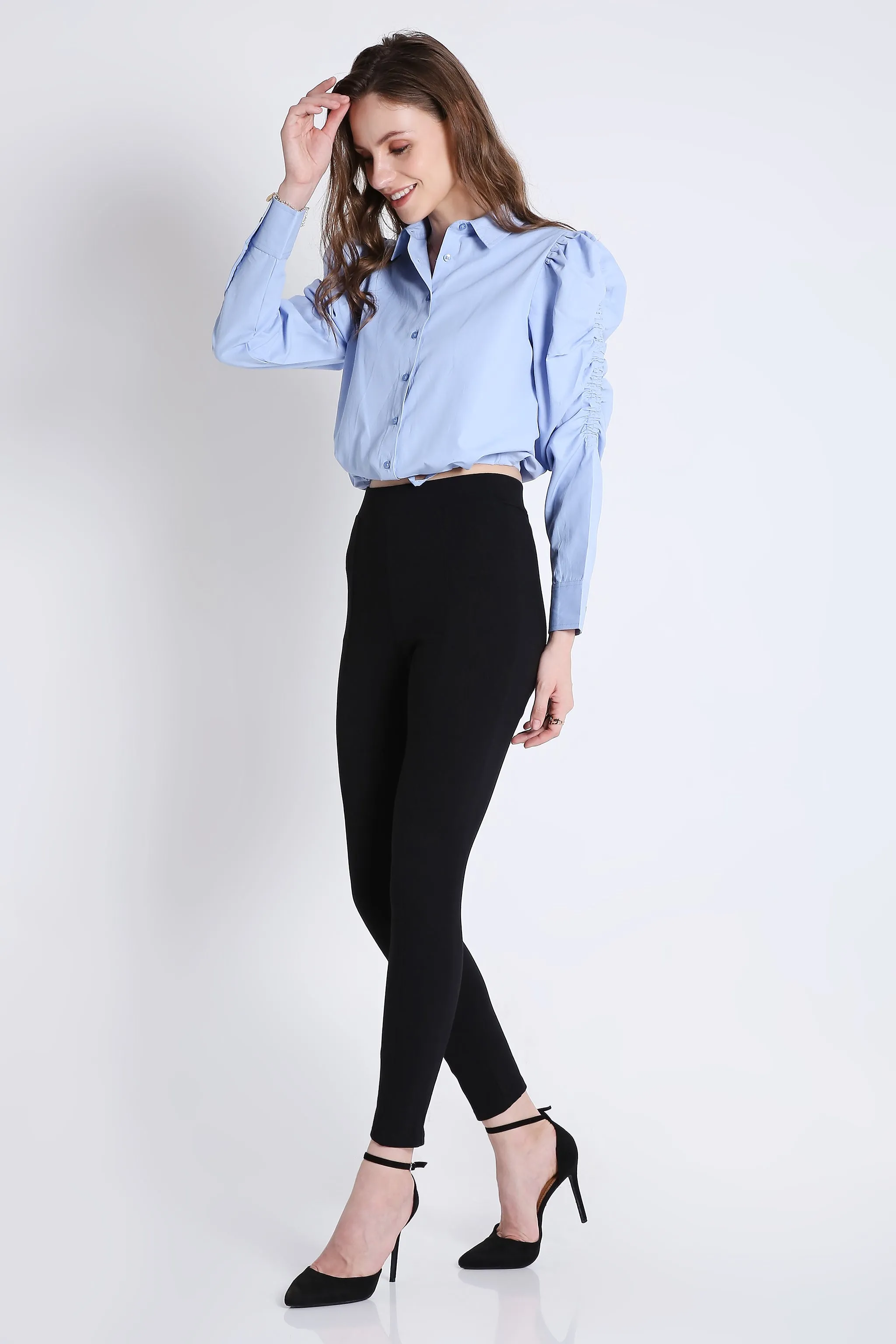 Rushed Sleeve Blue Crop Shirt French Theory