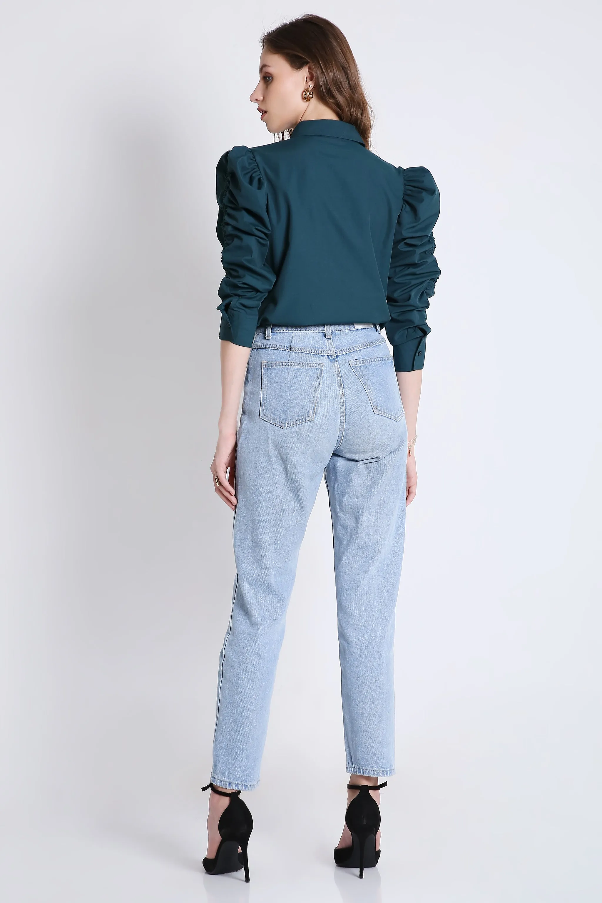 Rushed Sleeve Blue Crop Shirt French Theory