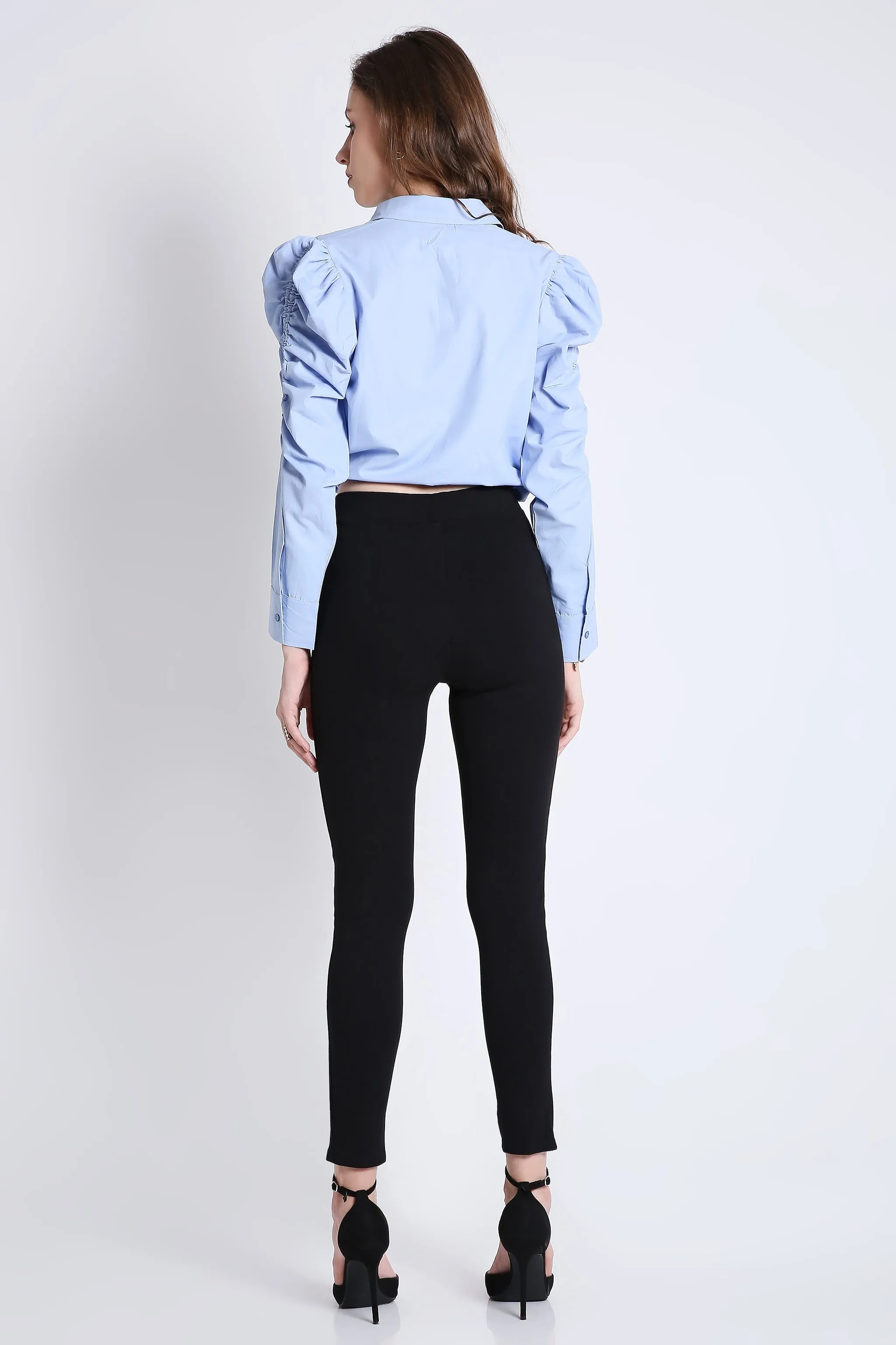 Rushed Sleeve Blue Crop Shirt French Theory