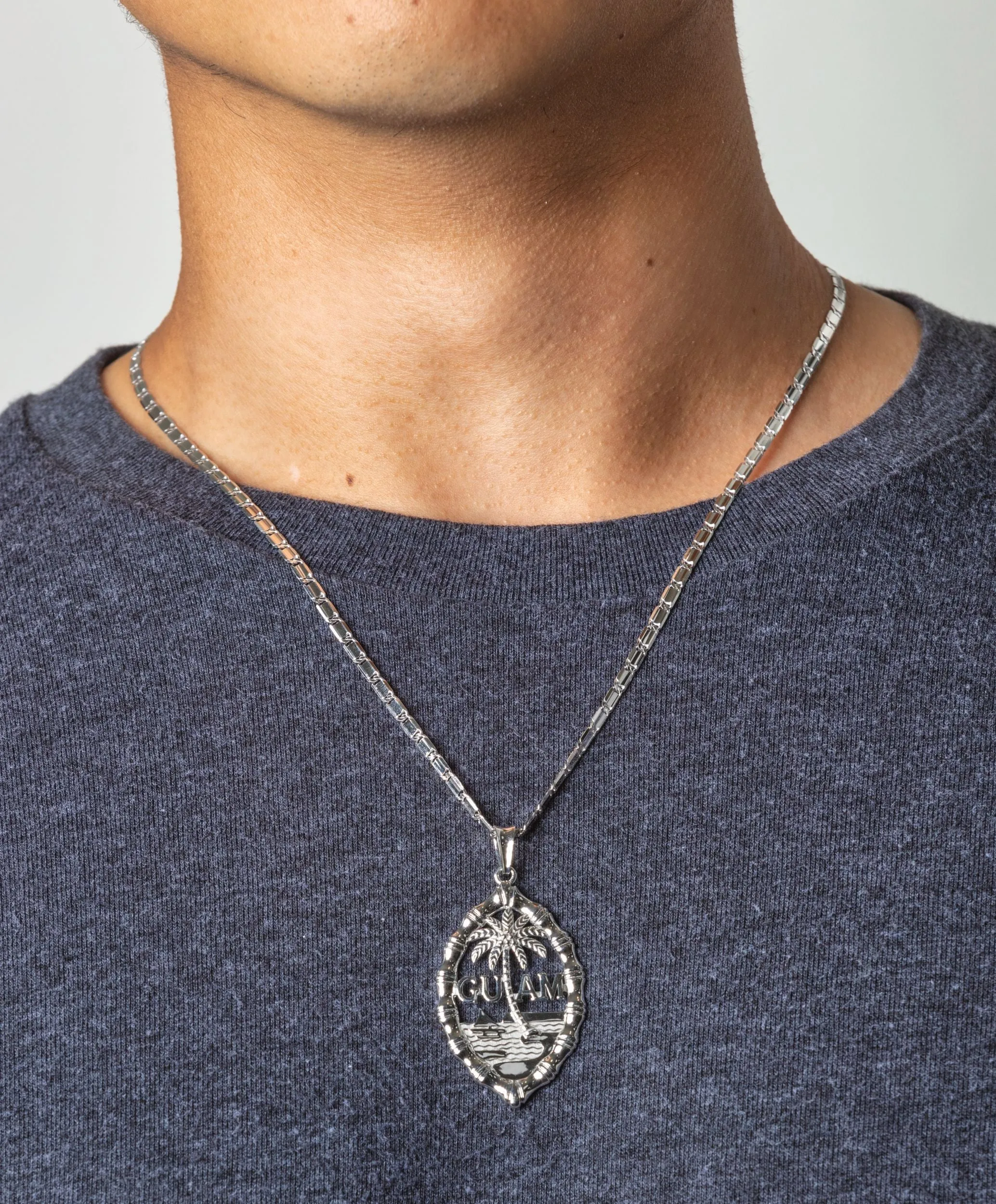 Silver Guam Seal Thick Bamboo Pendant VINCE