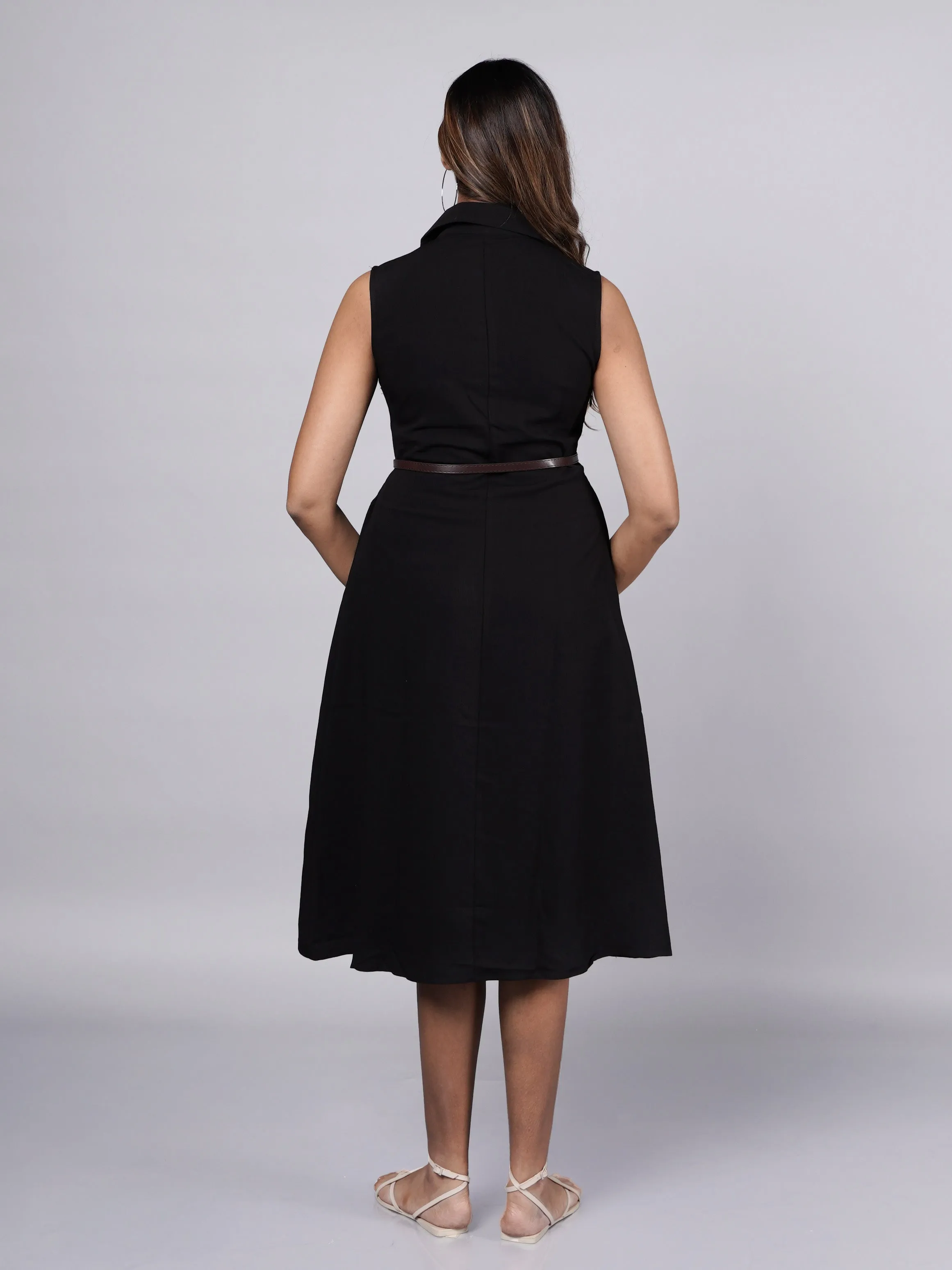 Sleeveless A-Line Black Shirt Dress French Theory