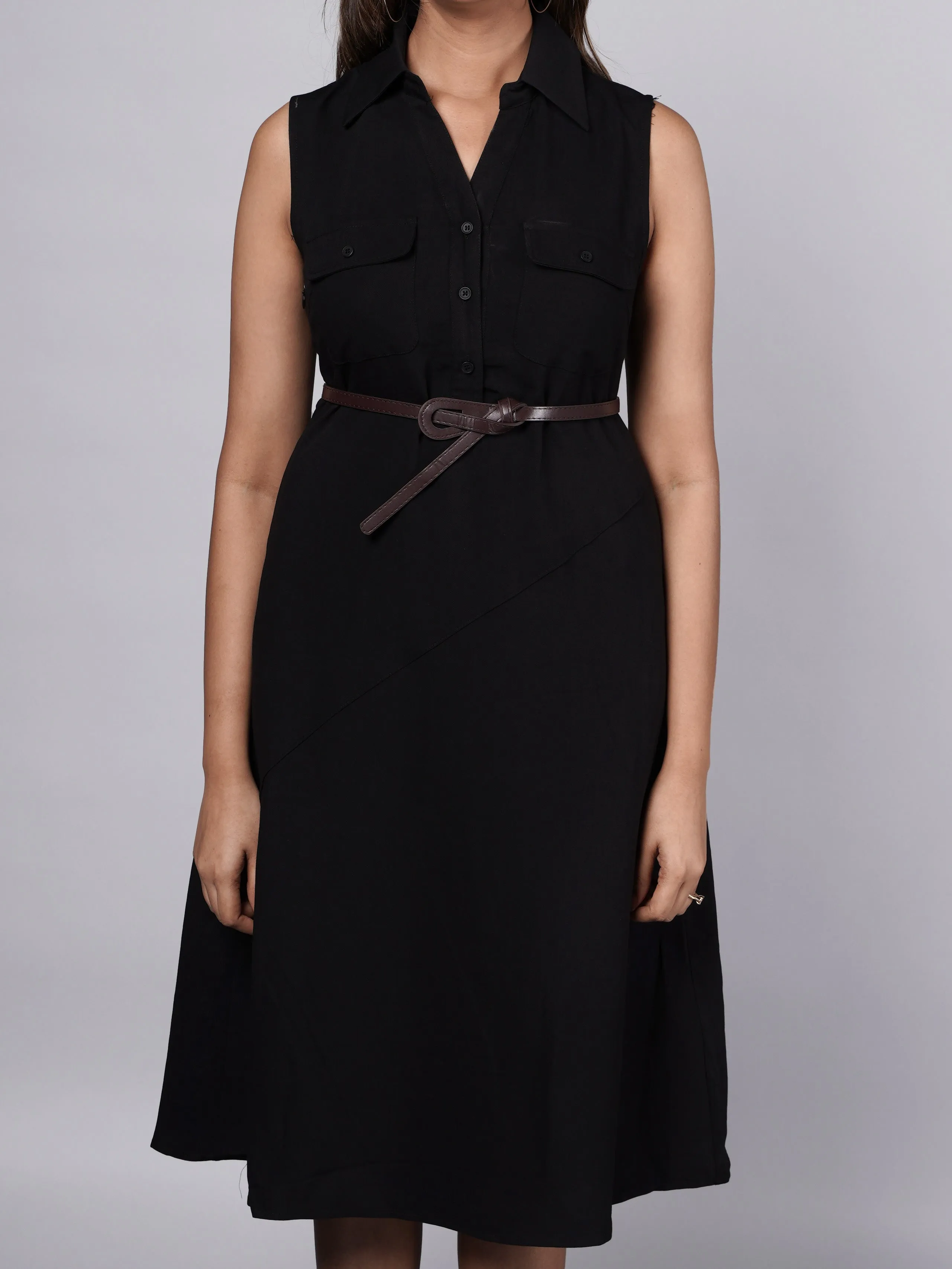 Sleeveless A-Line Black Shirt Dress French Theory