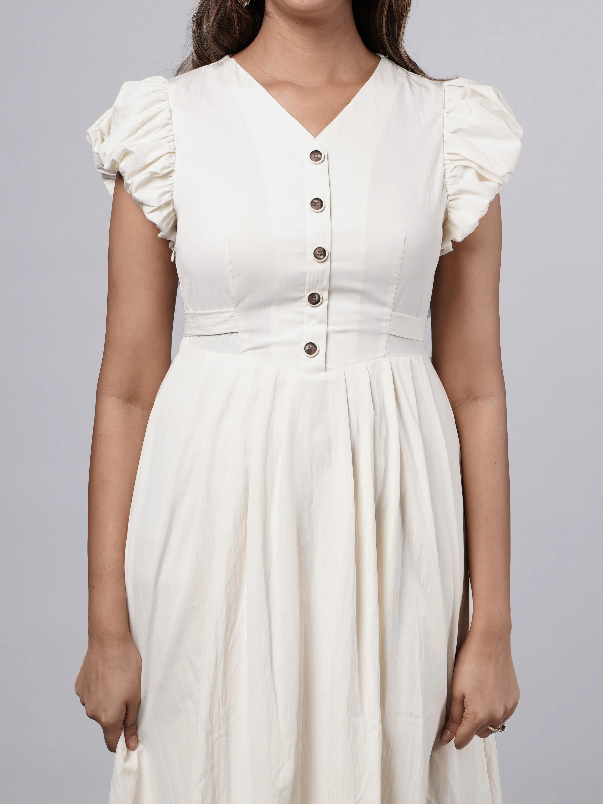 Sunny Yellow A-Line Puff Sleeve Dress French Theory