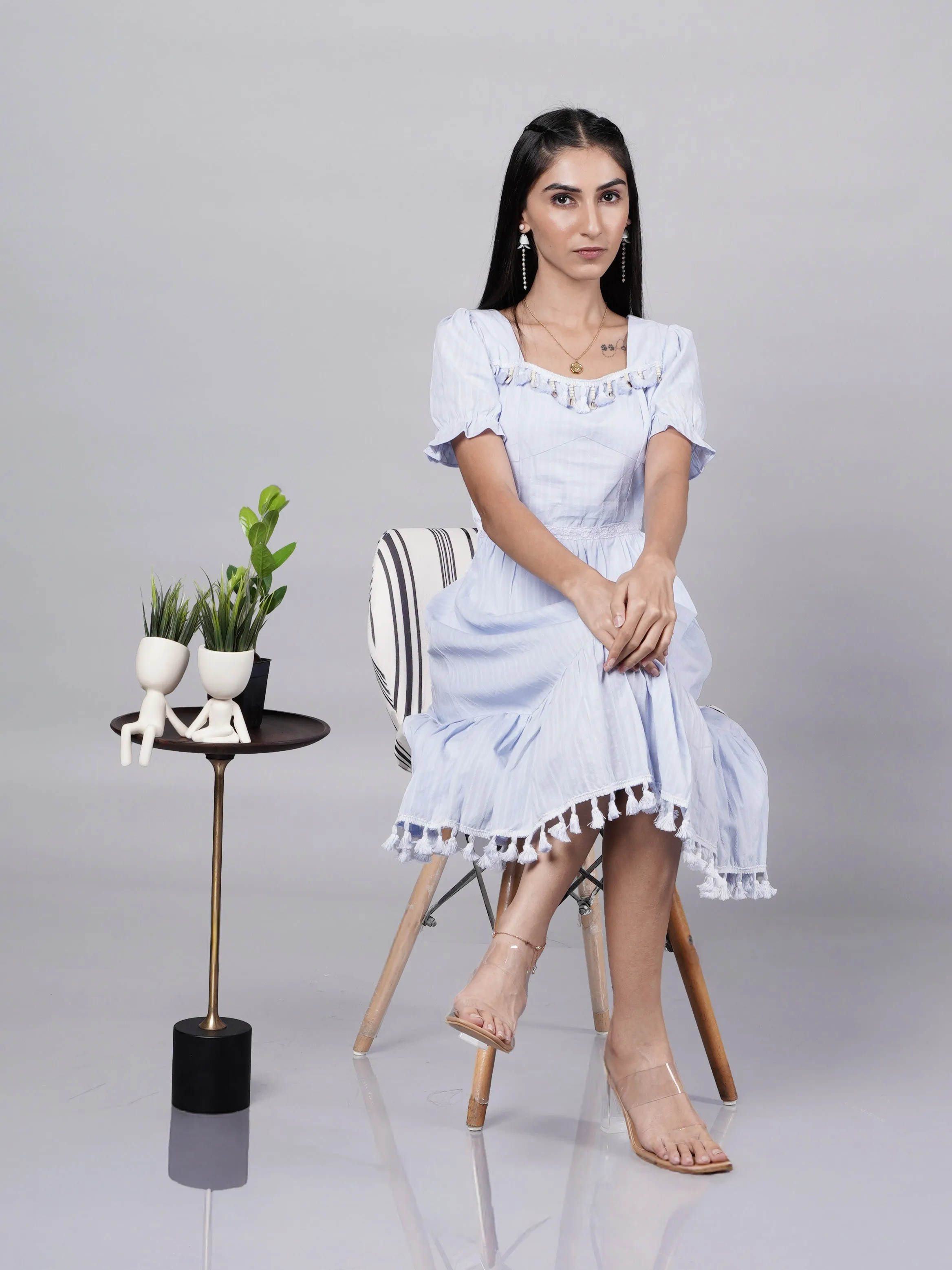Vintage Blue Boho A-Line Dress French Theory