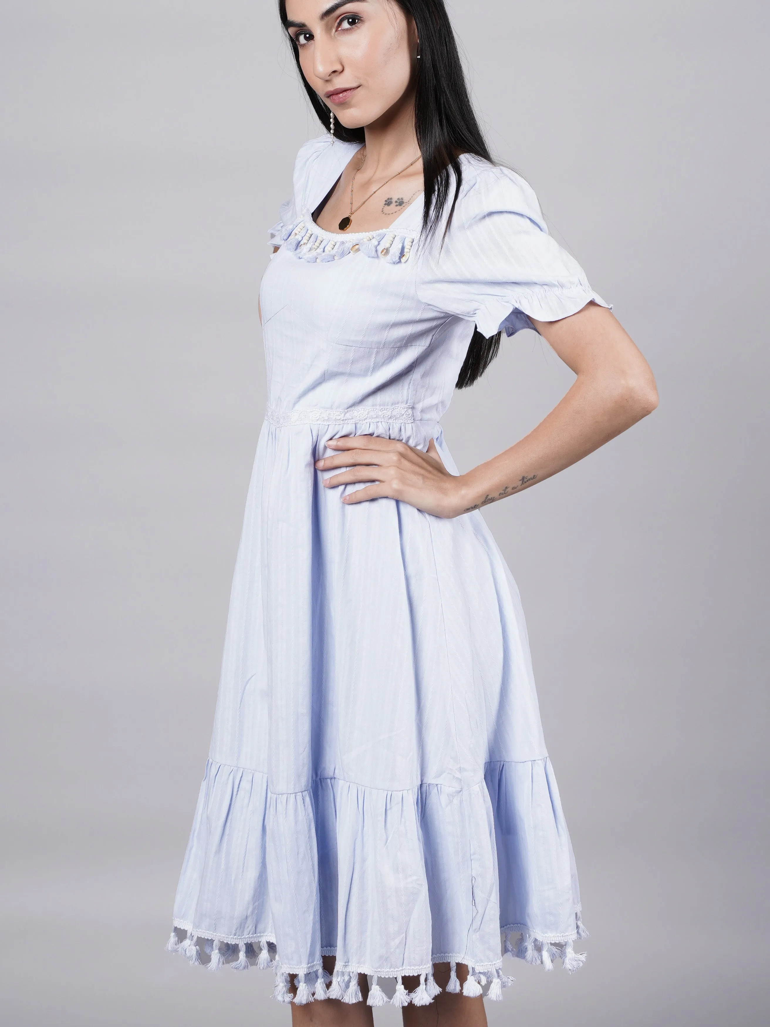 Vintage Blue Boho A-Line Dress French Theory