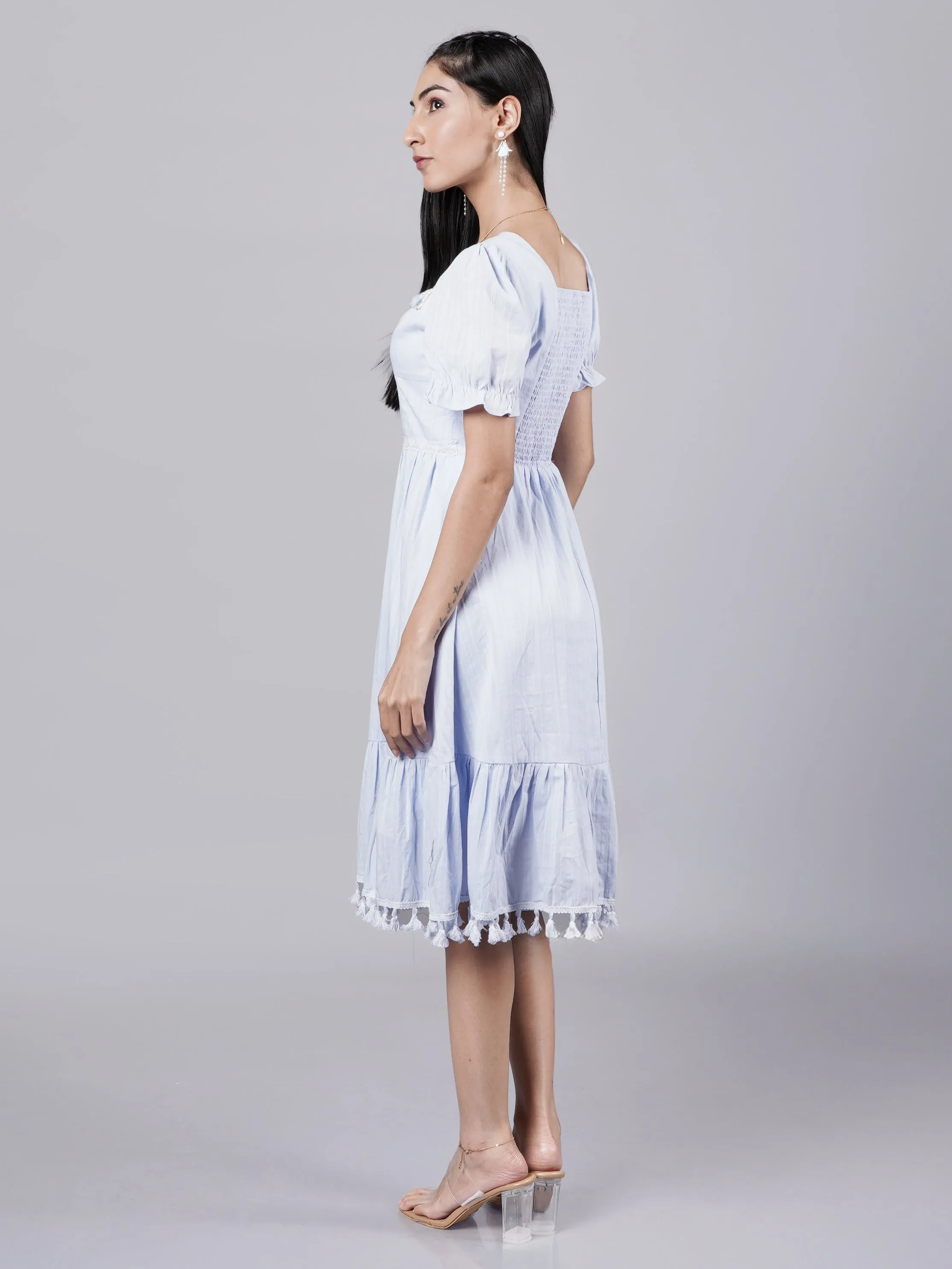 Vintage Blue Boho A-Line Dress French Theory