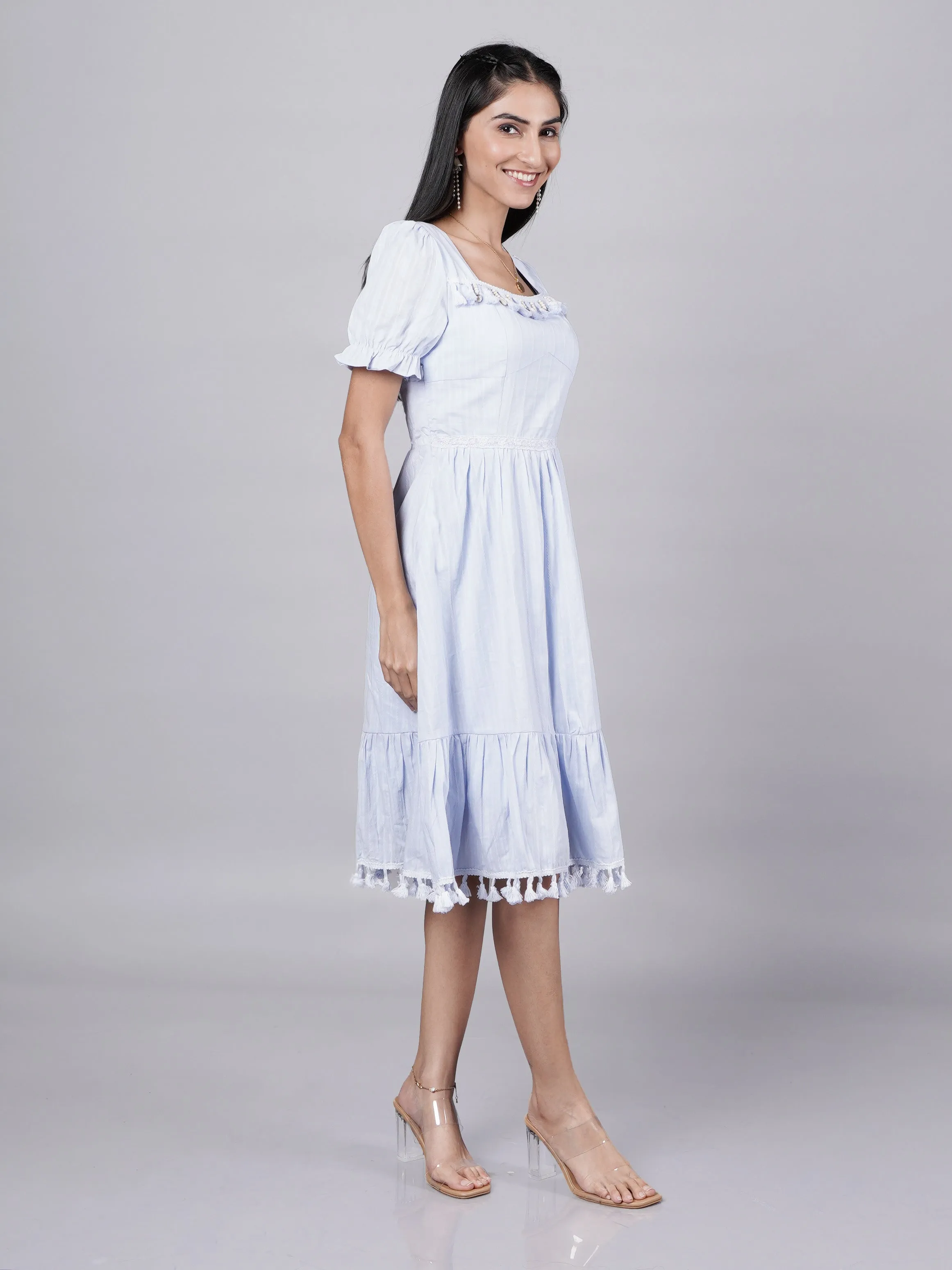 Vintage Blue Boho A-Line Dress French Theory