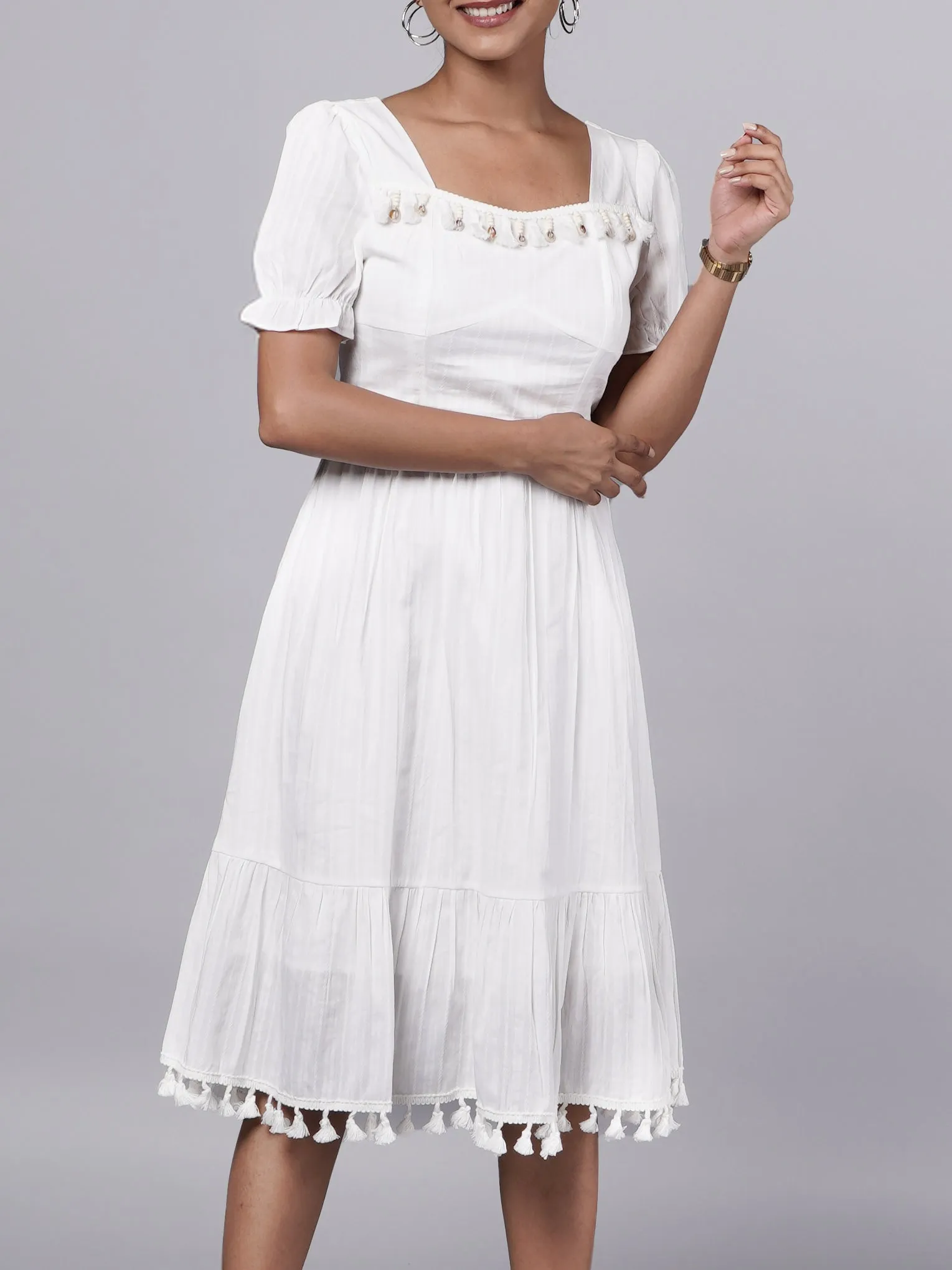 Vintage White Boho A-Line Dress French Theory
