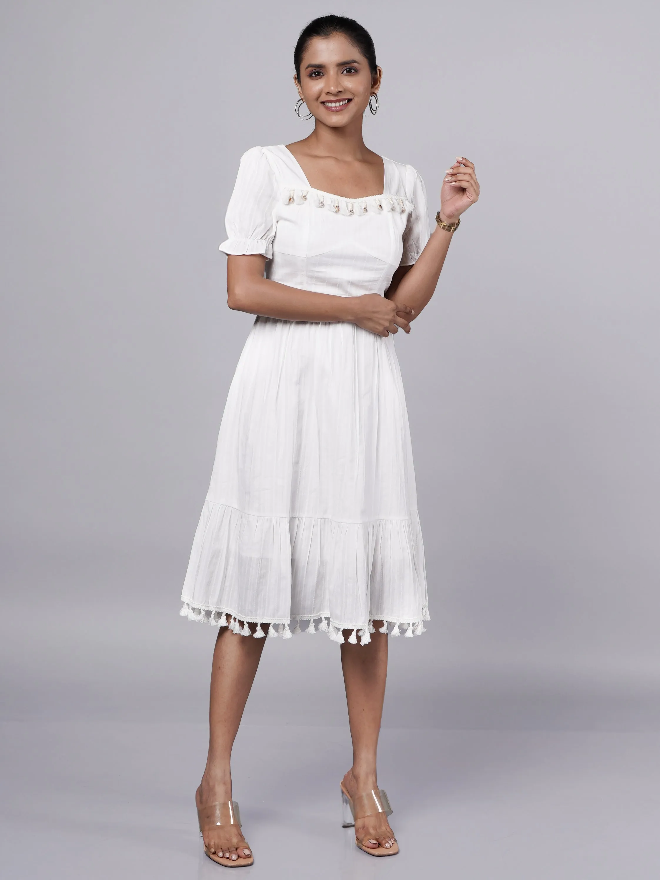 Vintage White Boho A-Line Dress French Theory