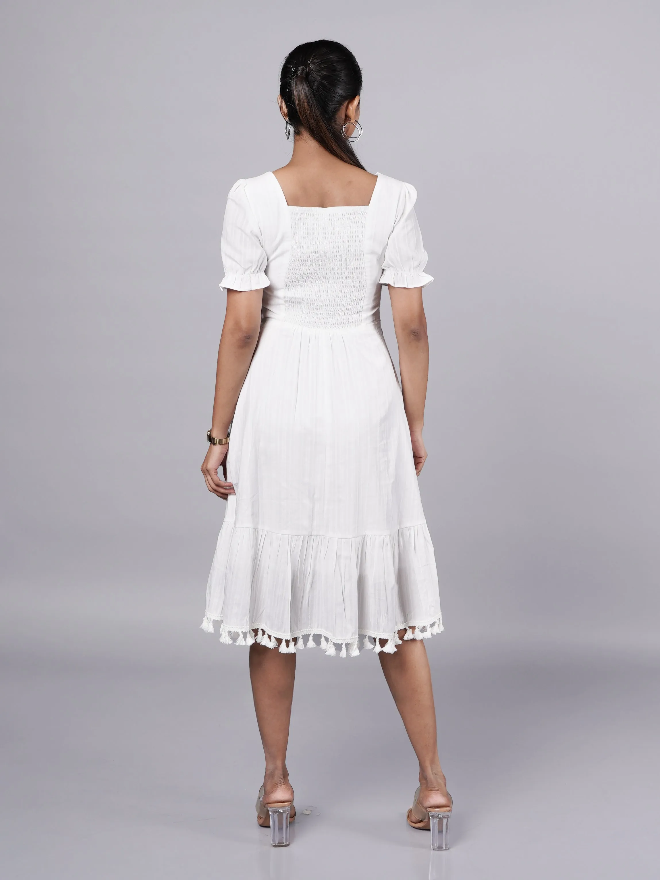 Vintage White Boho A-Line Dress French Theory