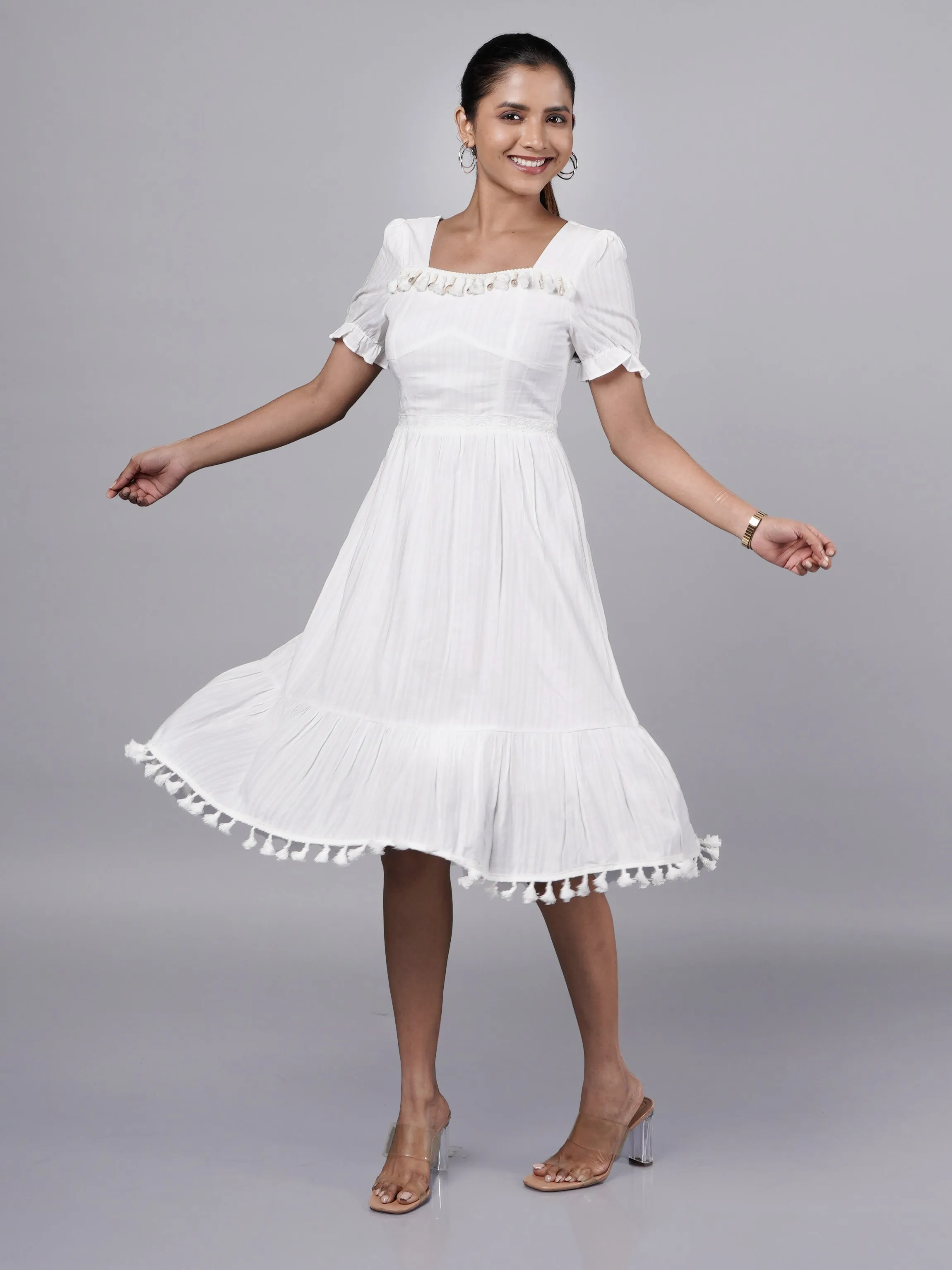 Vintage White Boho A-Line Dress French Theory