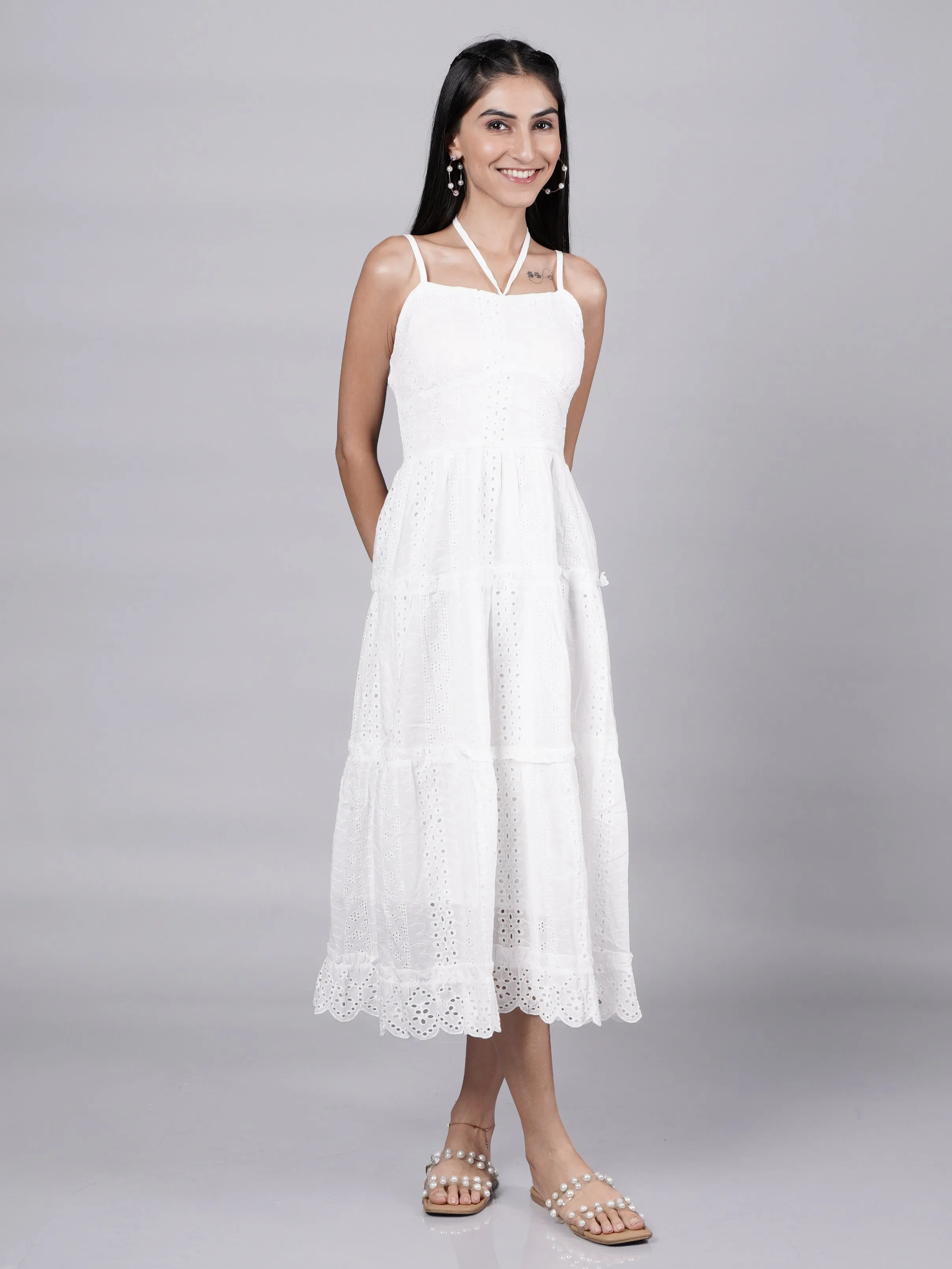 Vintage White Slip Dress With English Embroidery French Theory