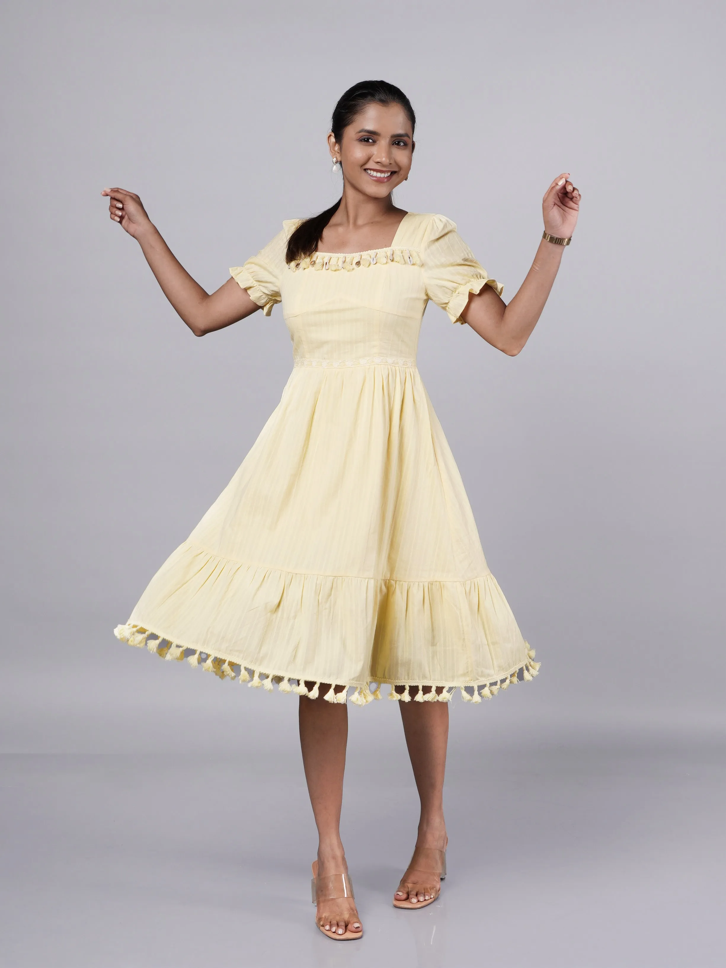 Vintage Yellow Boho A-Line Dress French Theory