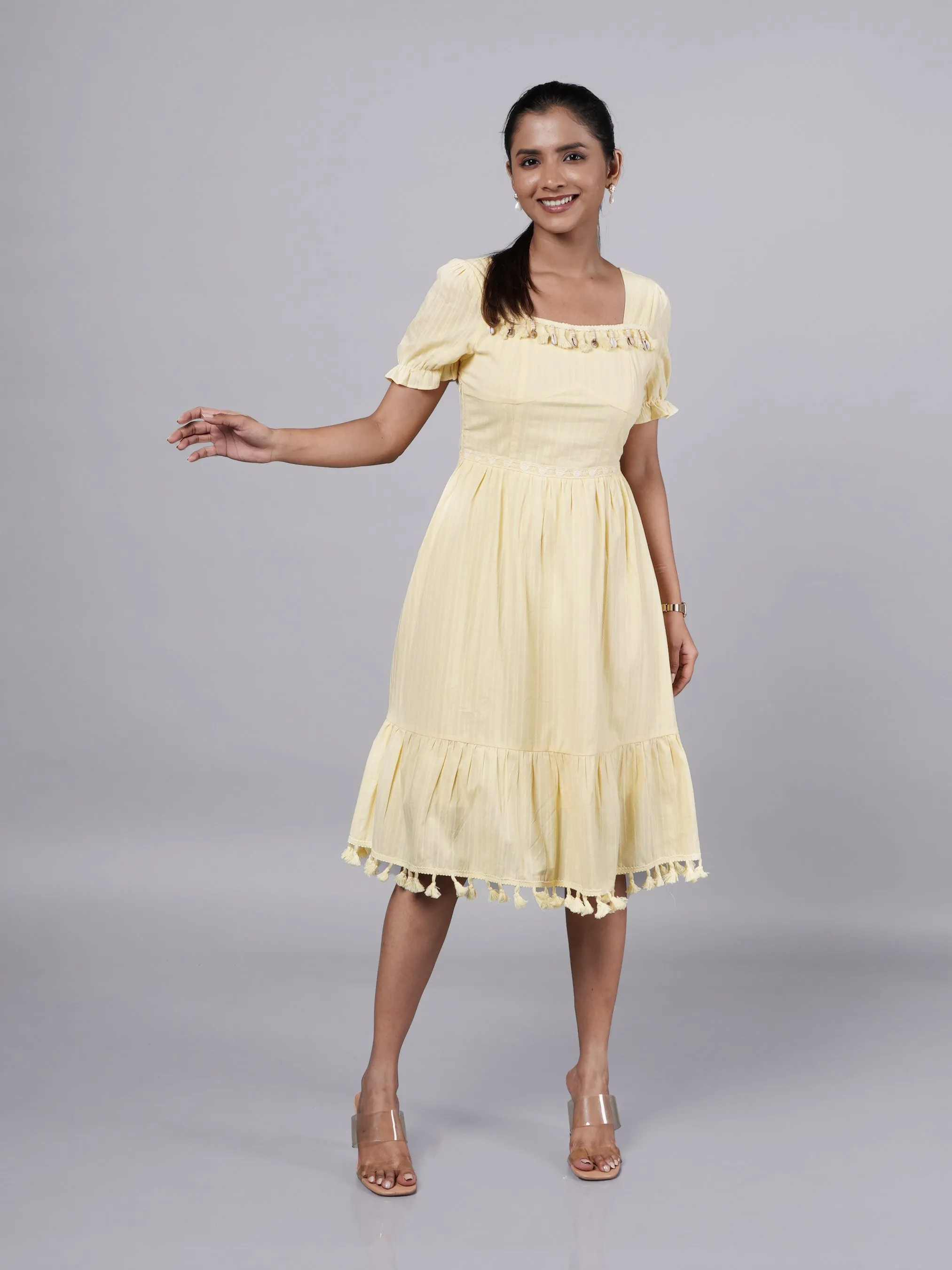 Vintage Yellow Boho A-Line Dress French Theory