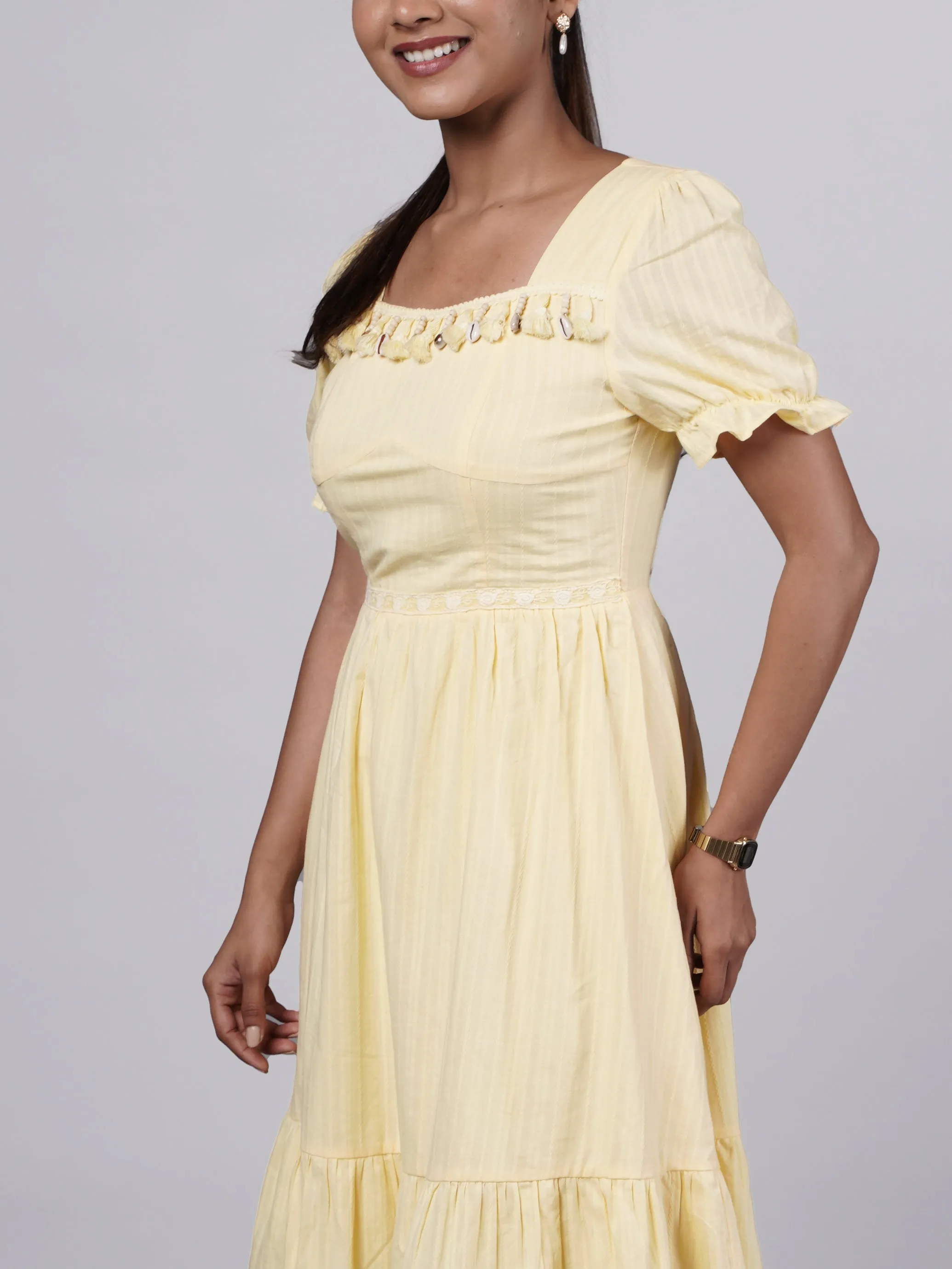 Vintage Yellow Boho A-Line Dress French Theory