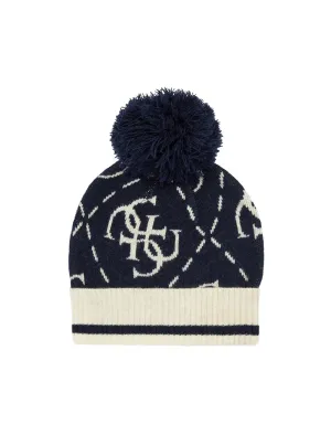 White and Black Logo Beanie Guess