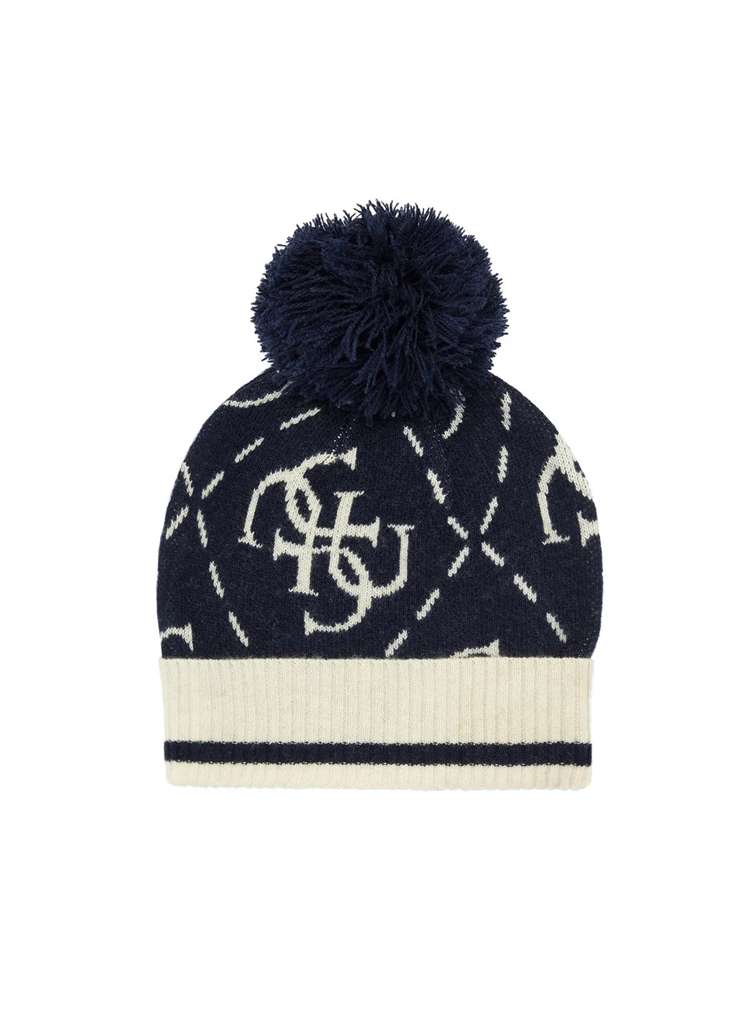 White and Black Logo Beanie Guess