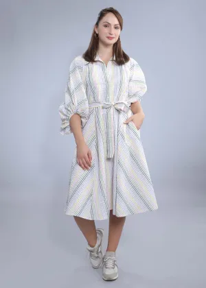 White Seer Sucker A-Line Stripe Dress French Theory