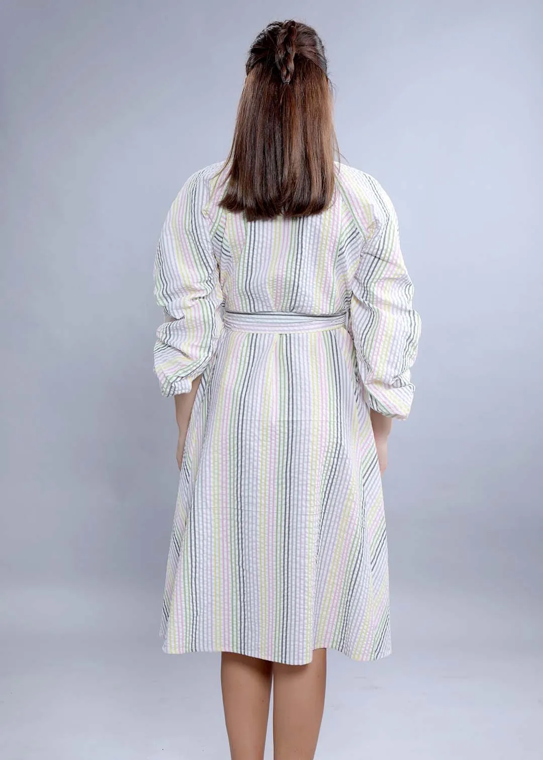 White Seer Sucker A-Line Stripe Dress French Theory