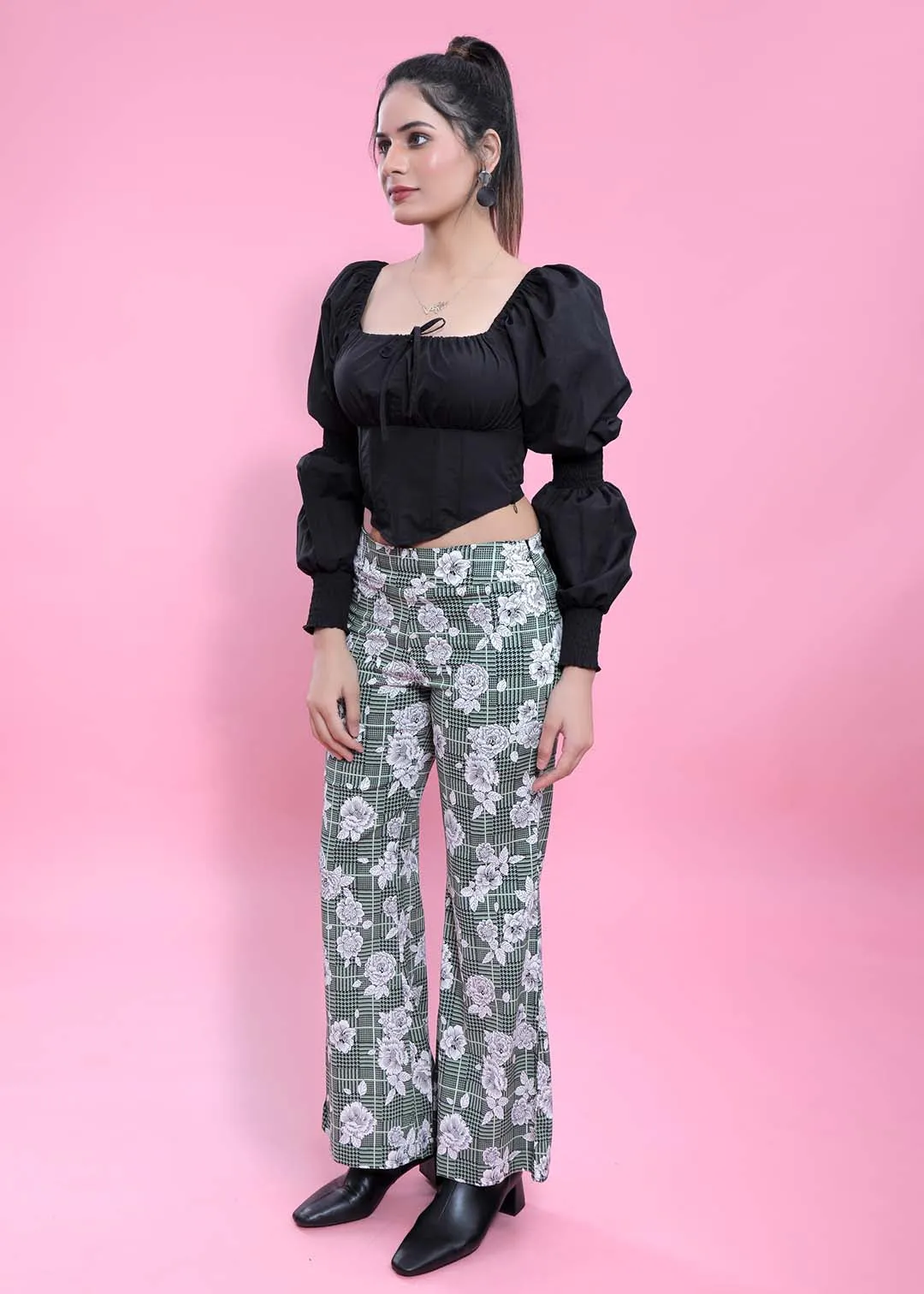 Women's Olive Green Printed Bootcut Pant French Theory