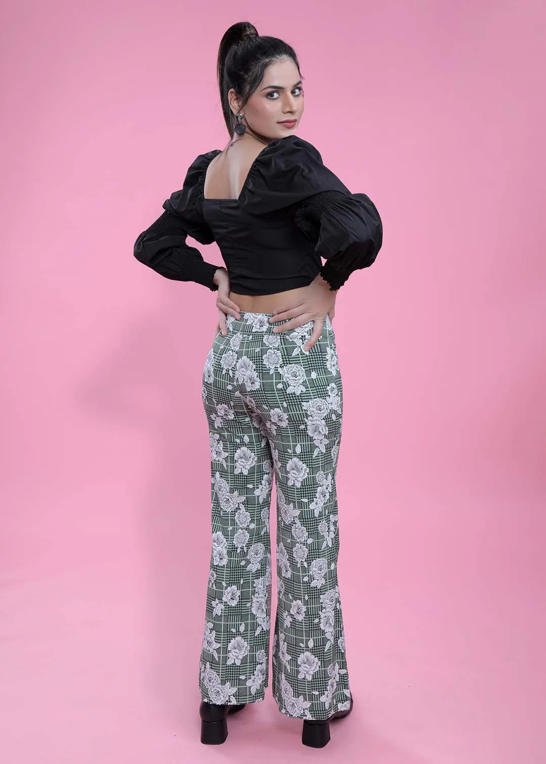 Women's Olive Green Printed Bootcut Pant French Theory