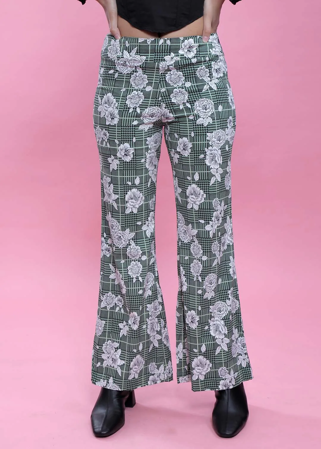 Women's Olive Green Printed Bootcut Pant French Theory
