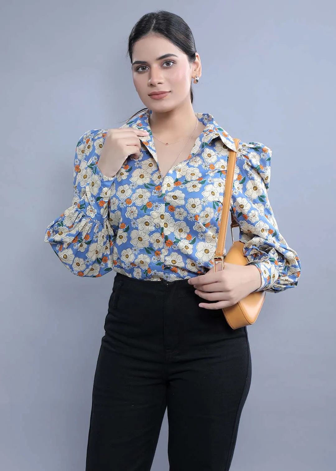 Women's Slim Fit Shirt with Puff Sleeve French Theory