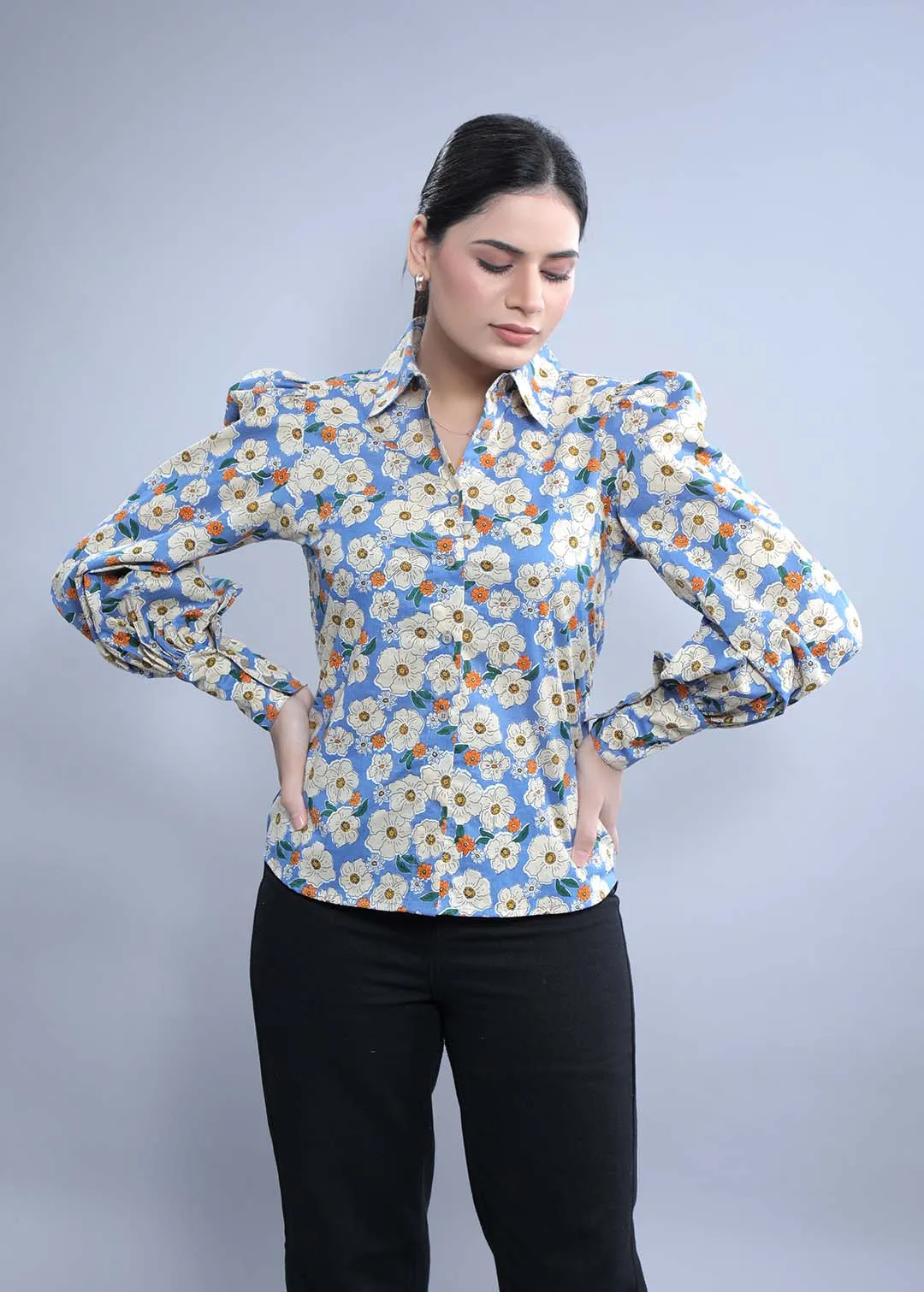 Women's Slim Fit Shirt with Puff Sleeve French Theory