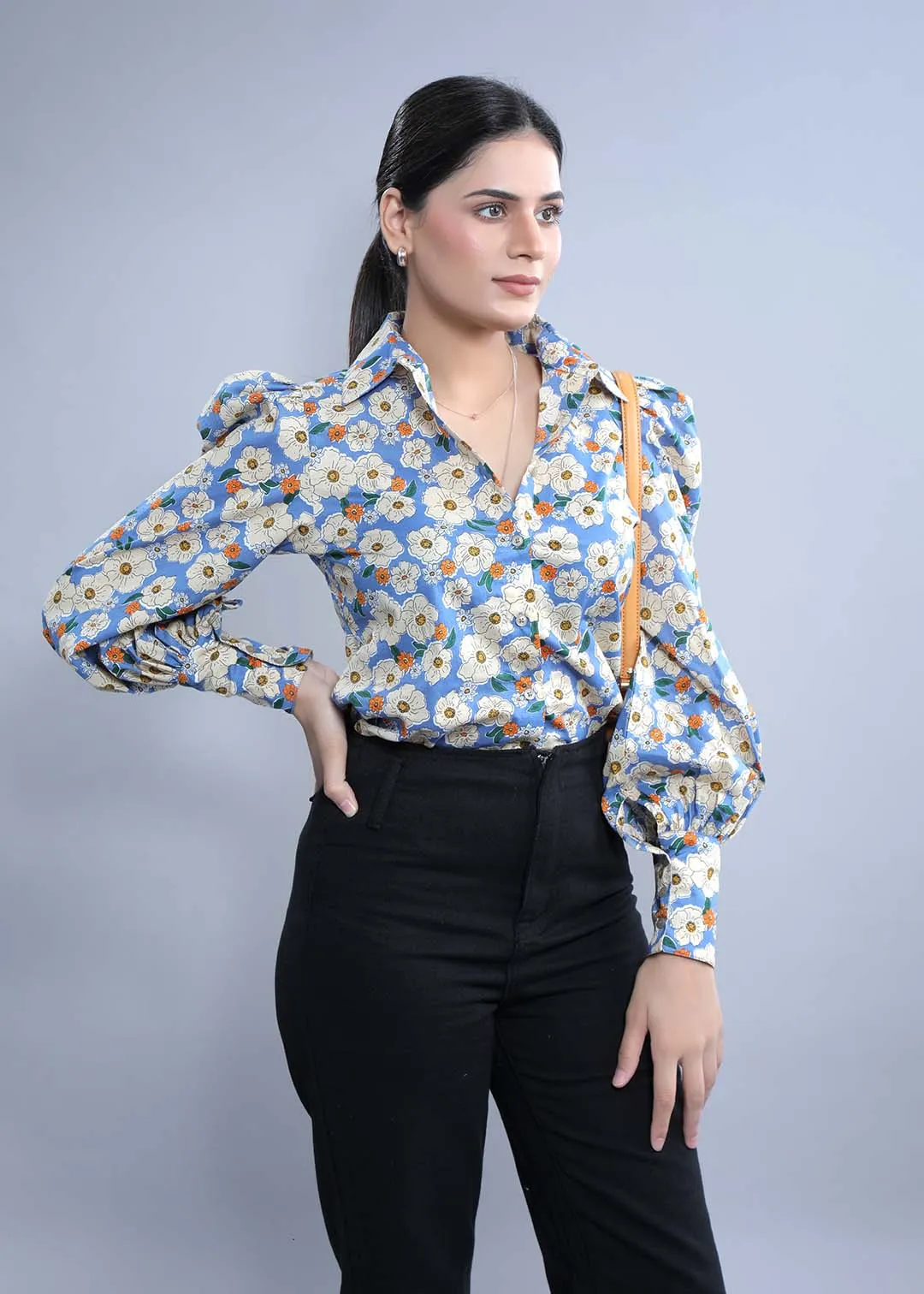 Women's Slim Fit Shirt with Puff Sleeve French Theory