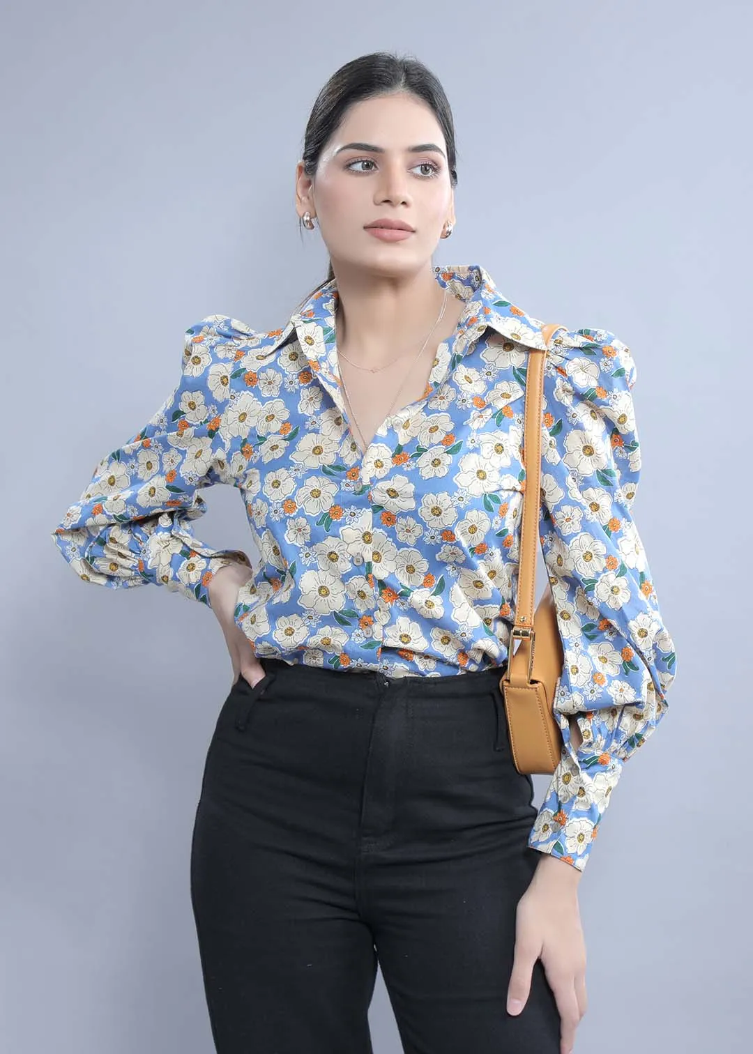 Women's Slim Fit Shirt with Puff Sleeve French Theory