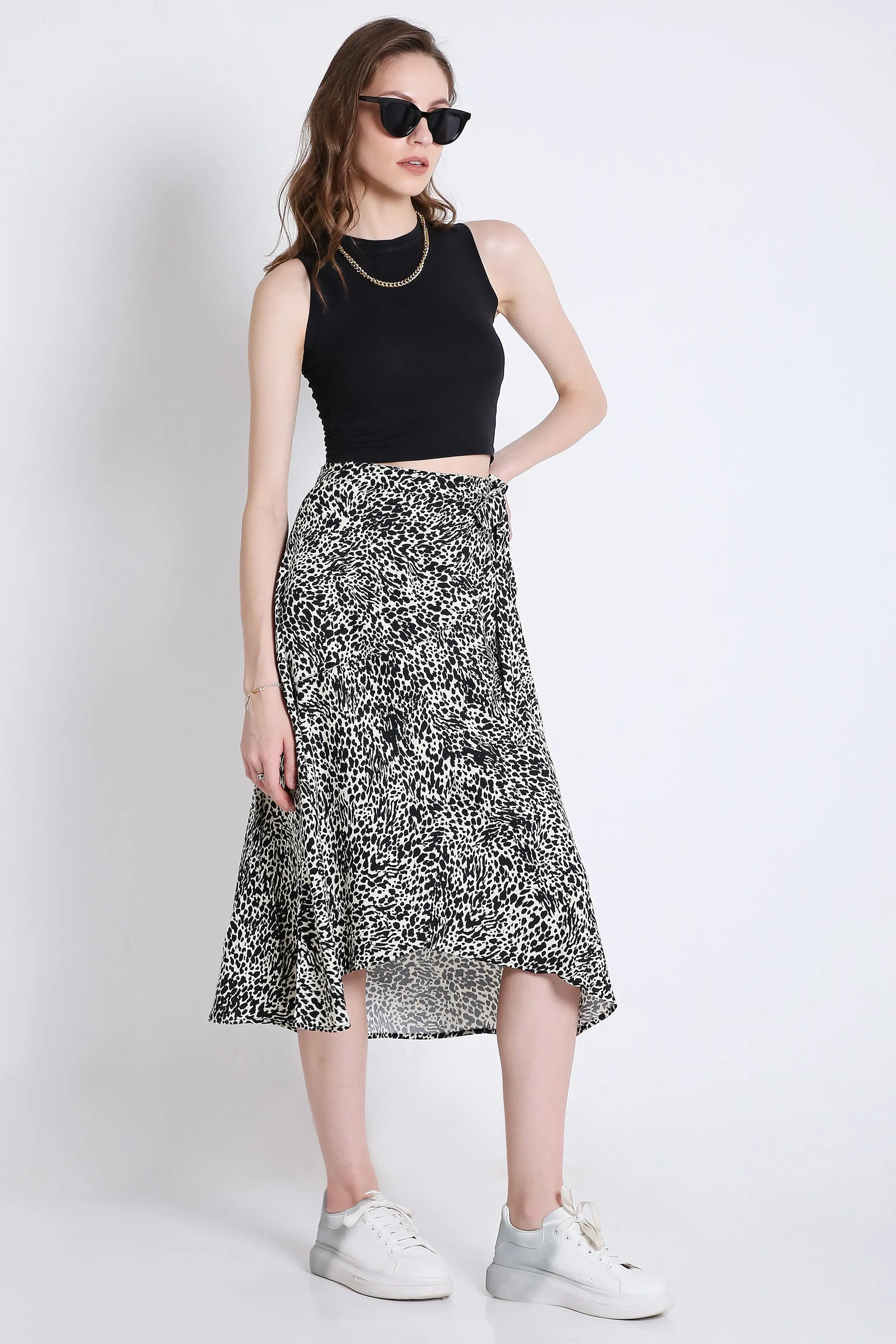 Wrap Around Printed Midi Skirt French Theory
